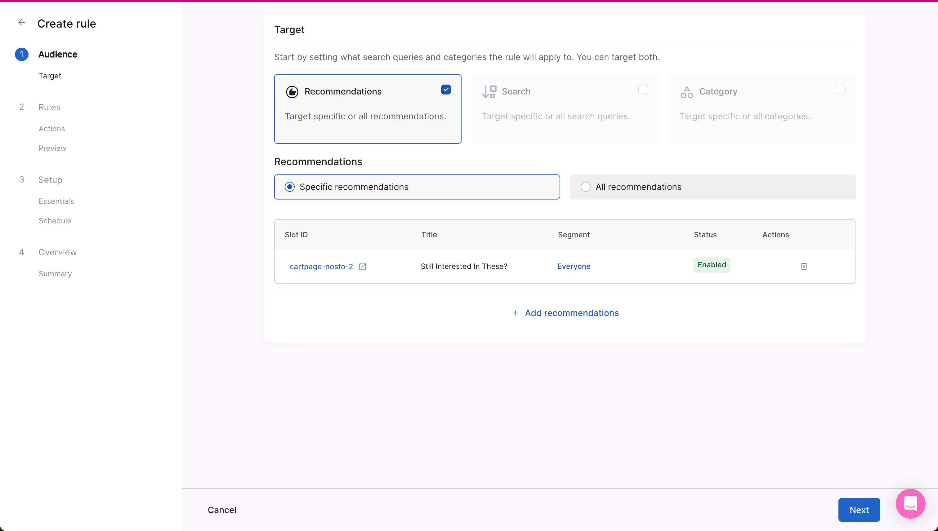 configuration / settings (Nosto)
