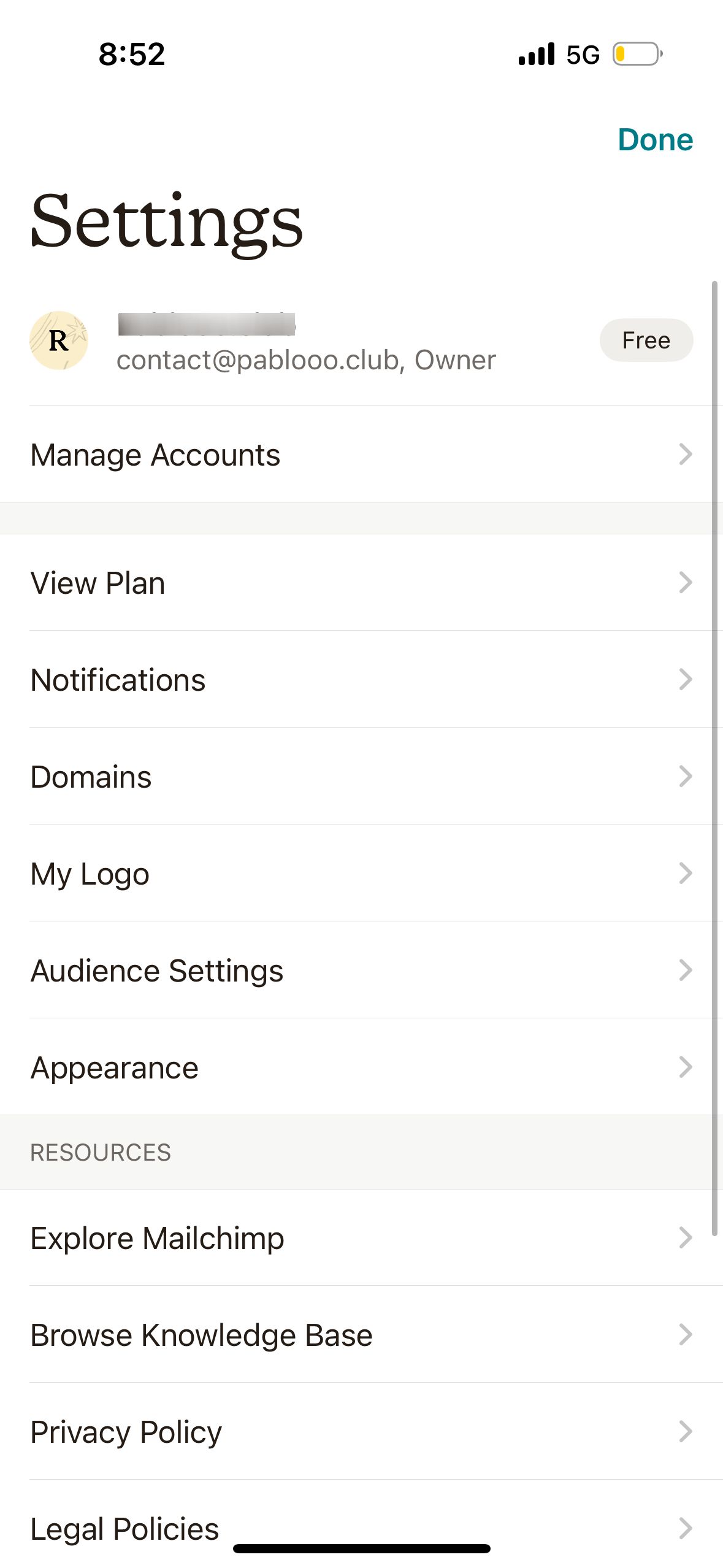 settings (Mailchimp)