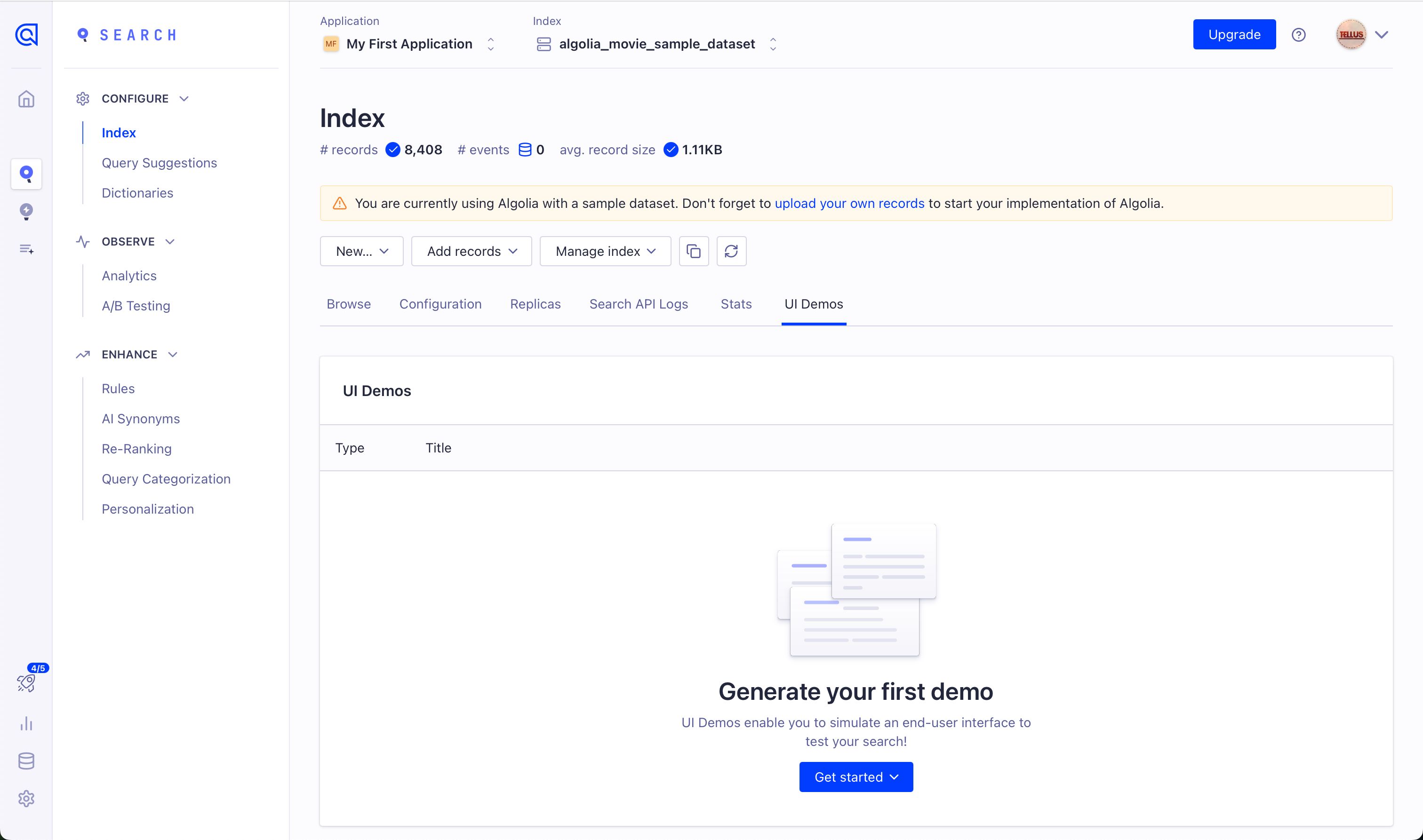 dashboard (Algolia)