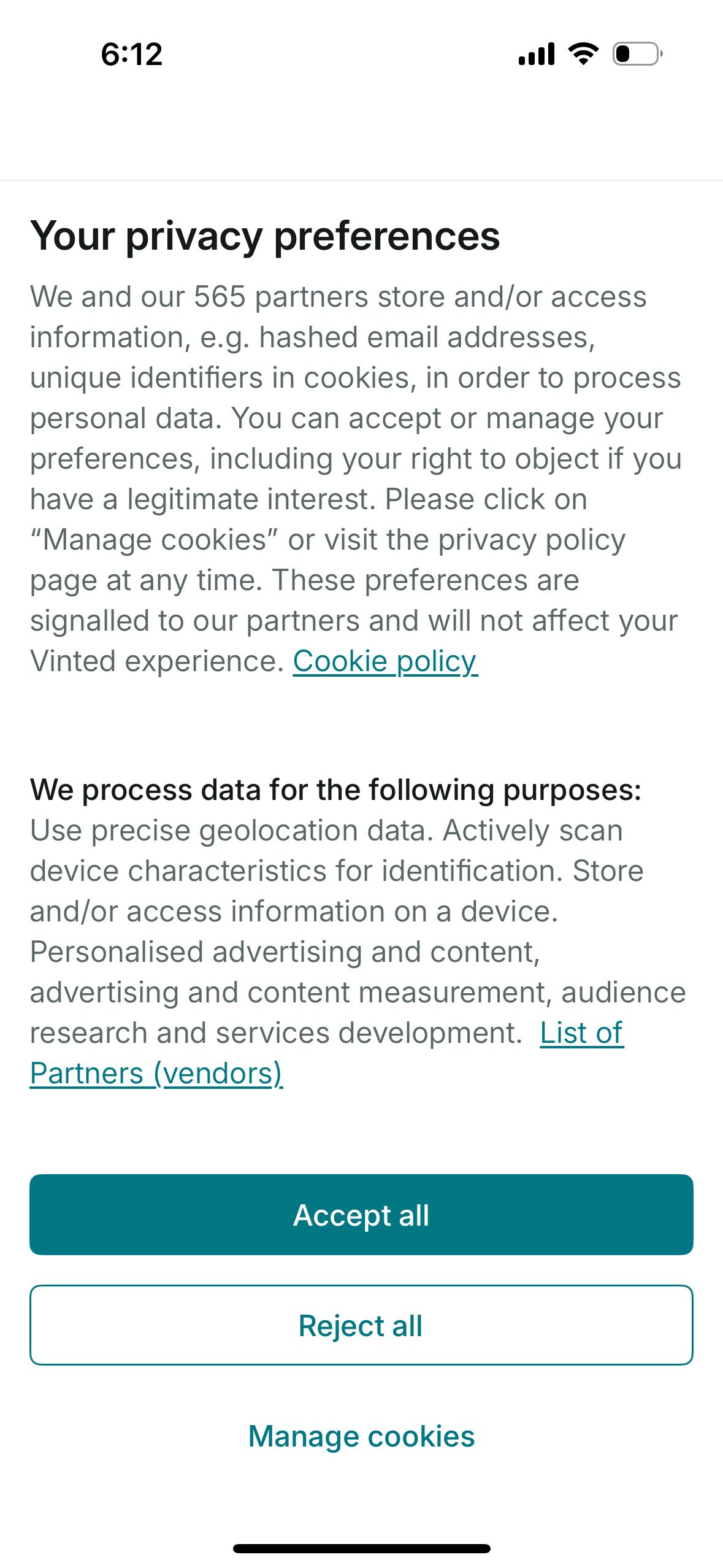 Privacy Settings (Vinted)