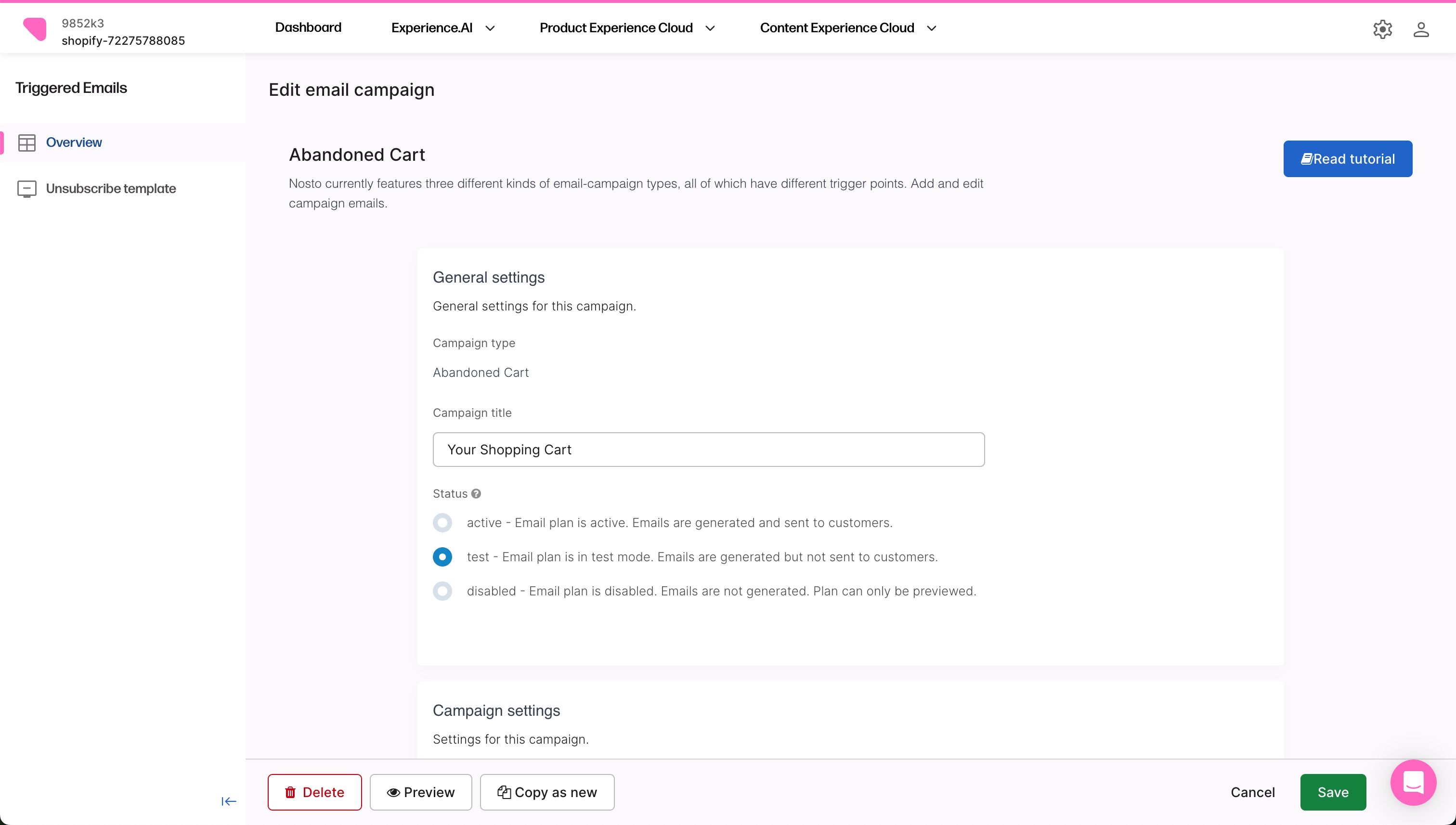 email settings (Nosto)