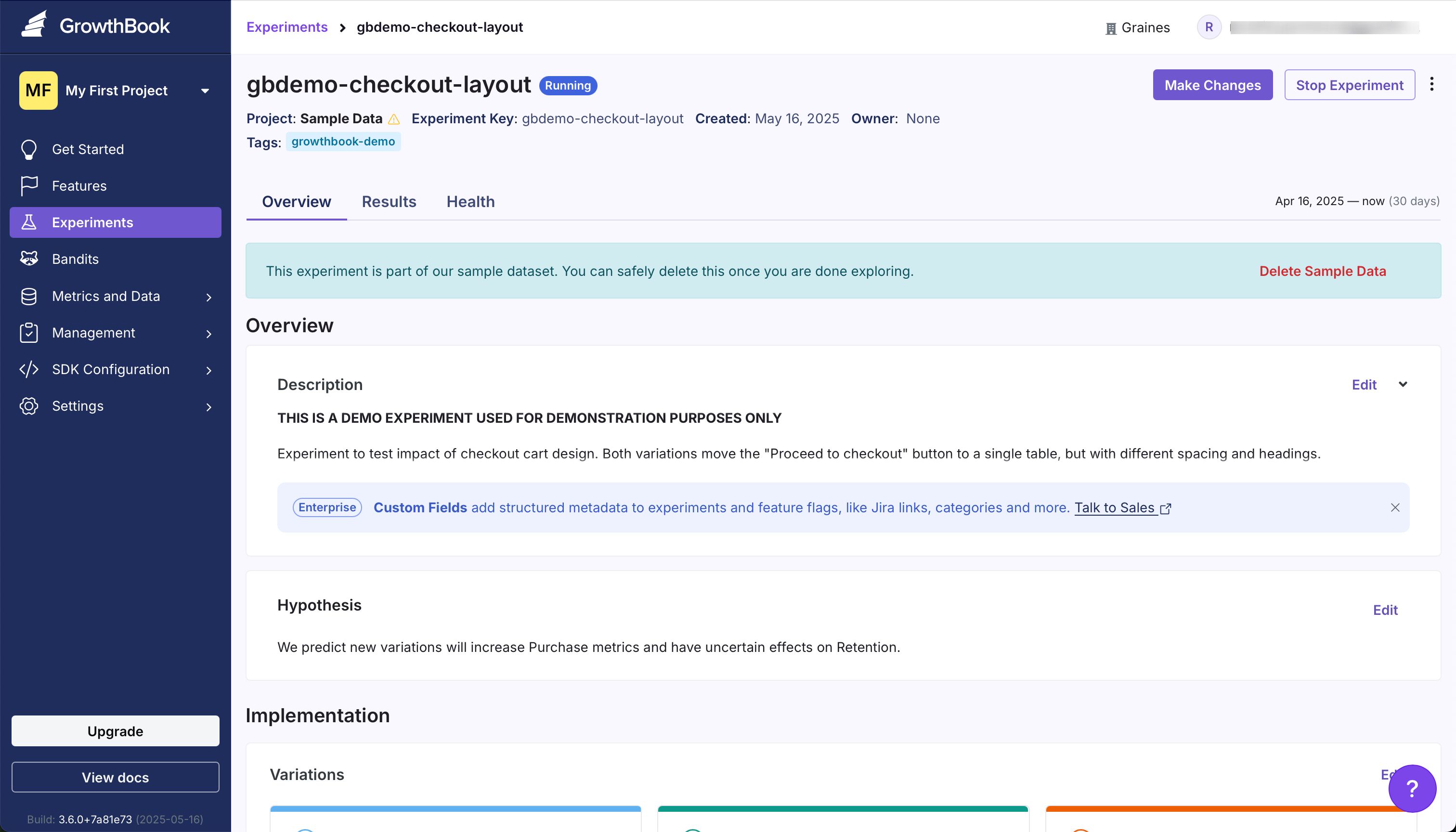 Dashboard (Growthbook)