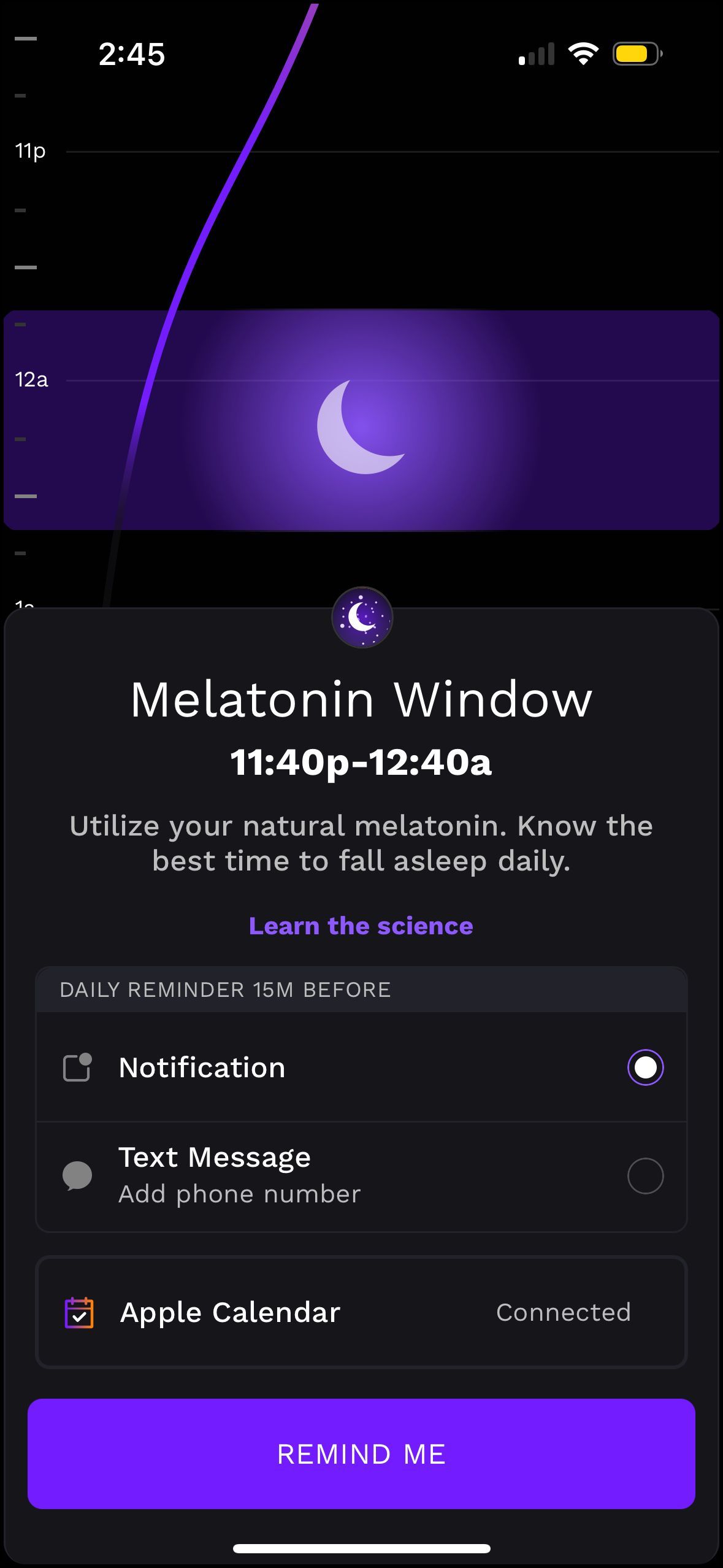 settings (Melatonin Reminder)