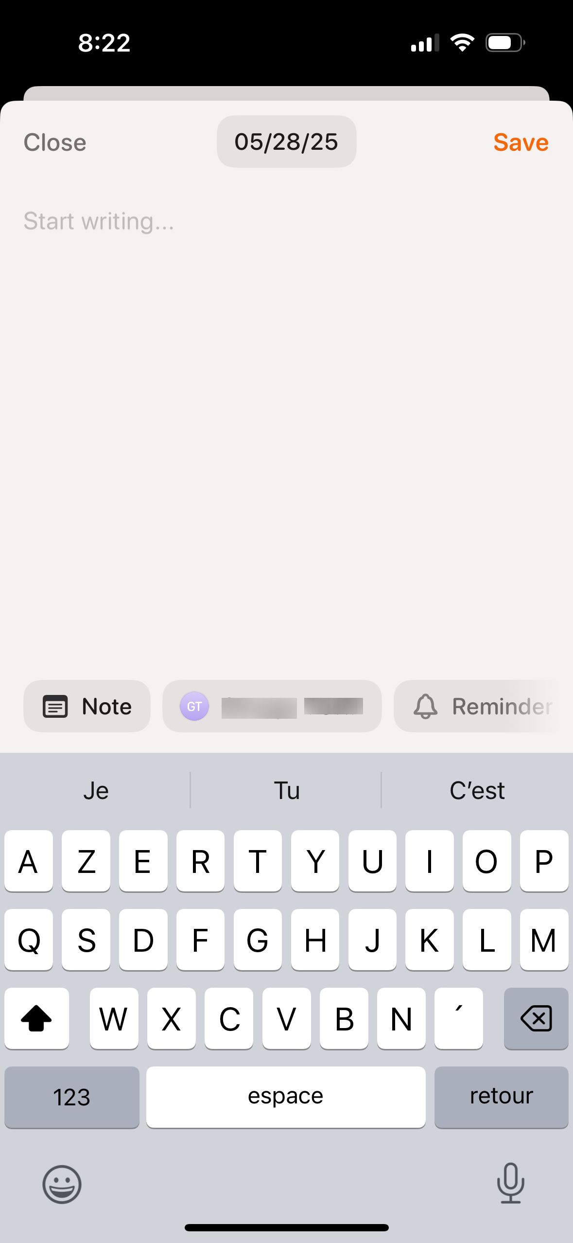 Note Creation Screen