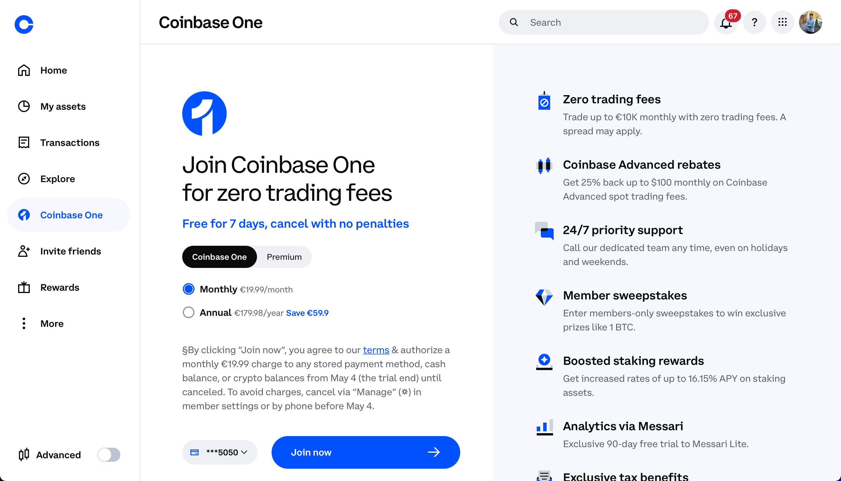 Subscription Page (Coinbase)