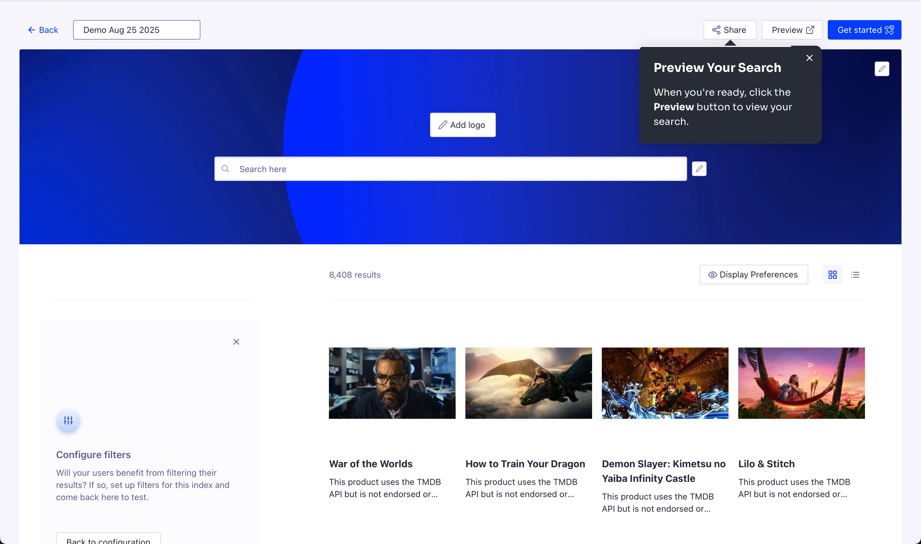 search results (Algolia)