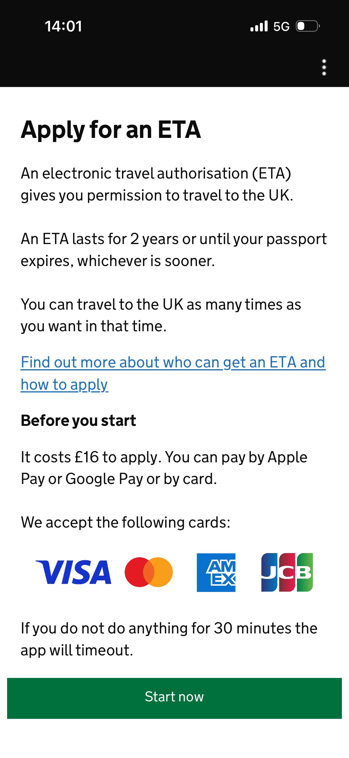 information screen (UK ETA)