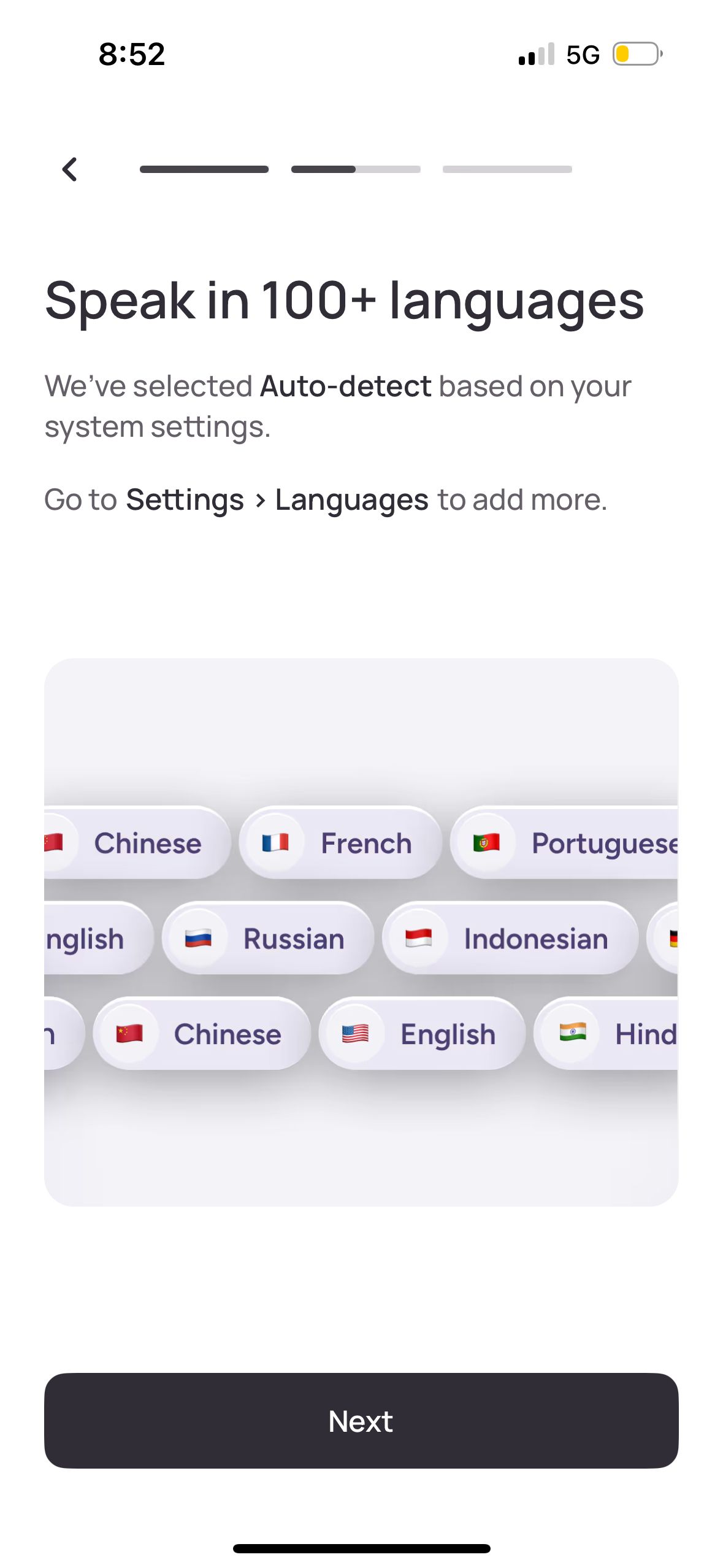 Language Selection (Wispr Flow)
