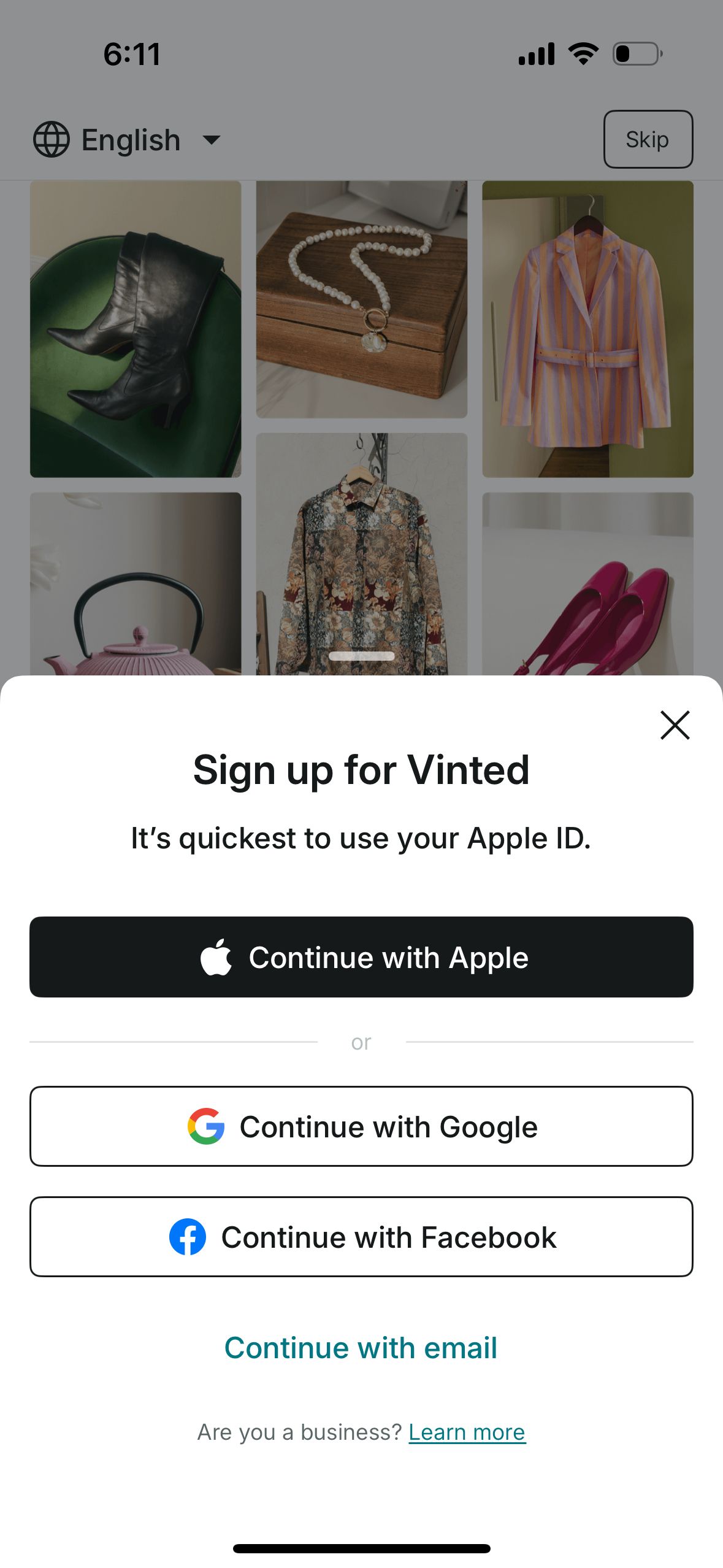 sign-up (Vinted)
