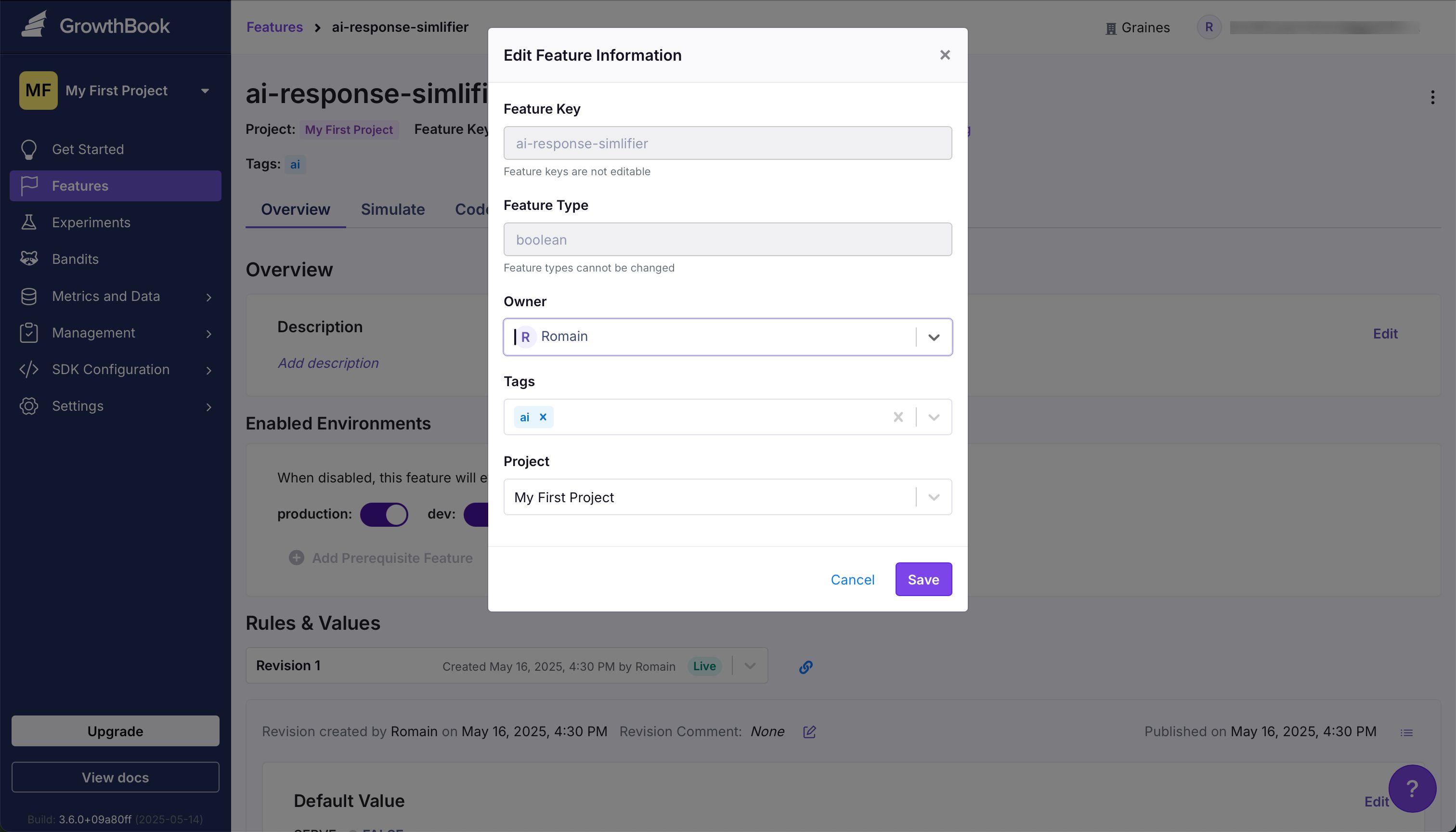 Modal (Growthbook)