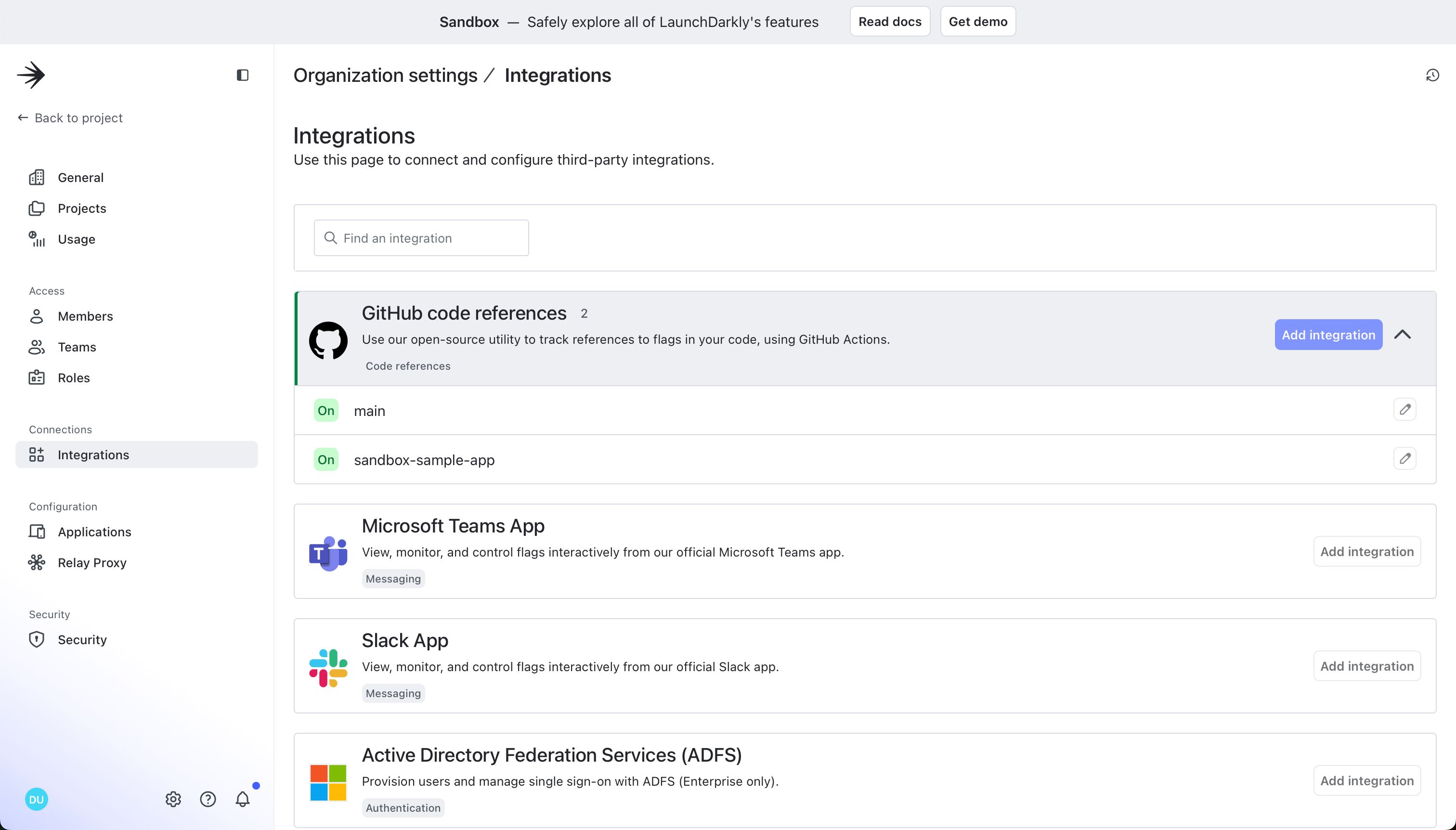 settings (LaunchDarkly)