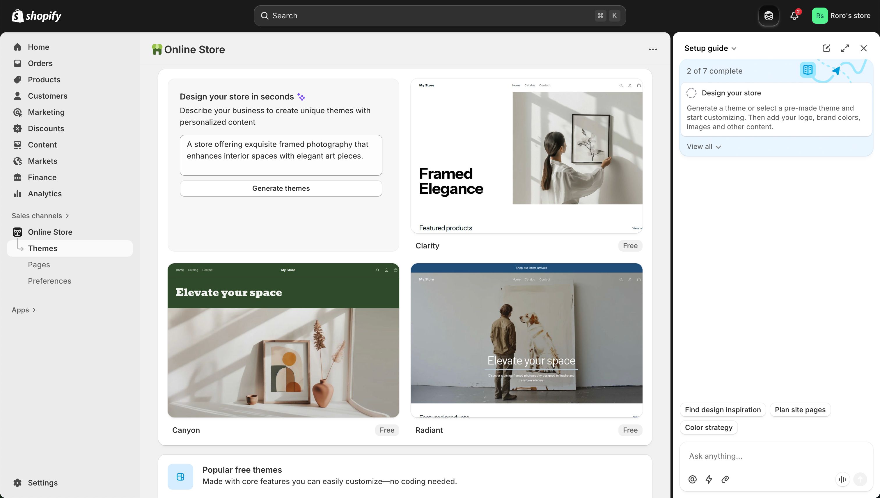 Theme Selection (Shopify)