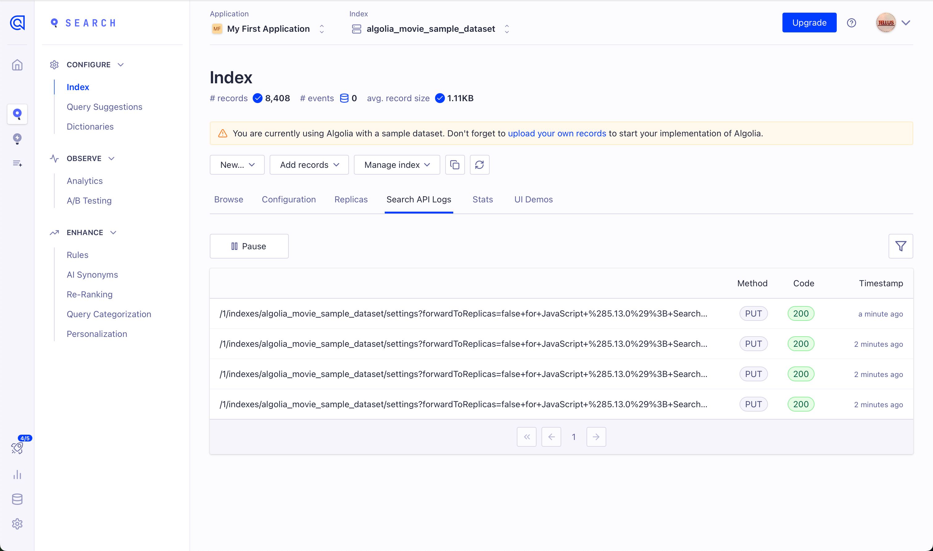 Dashboard (Algolia)