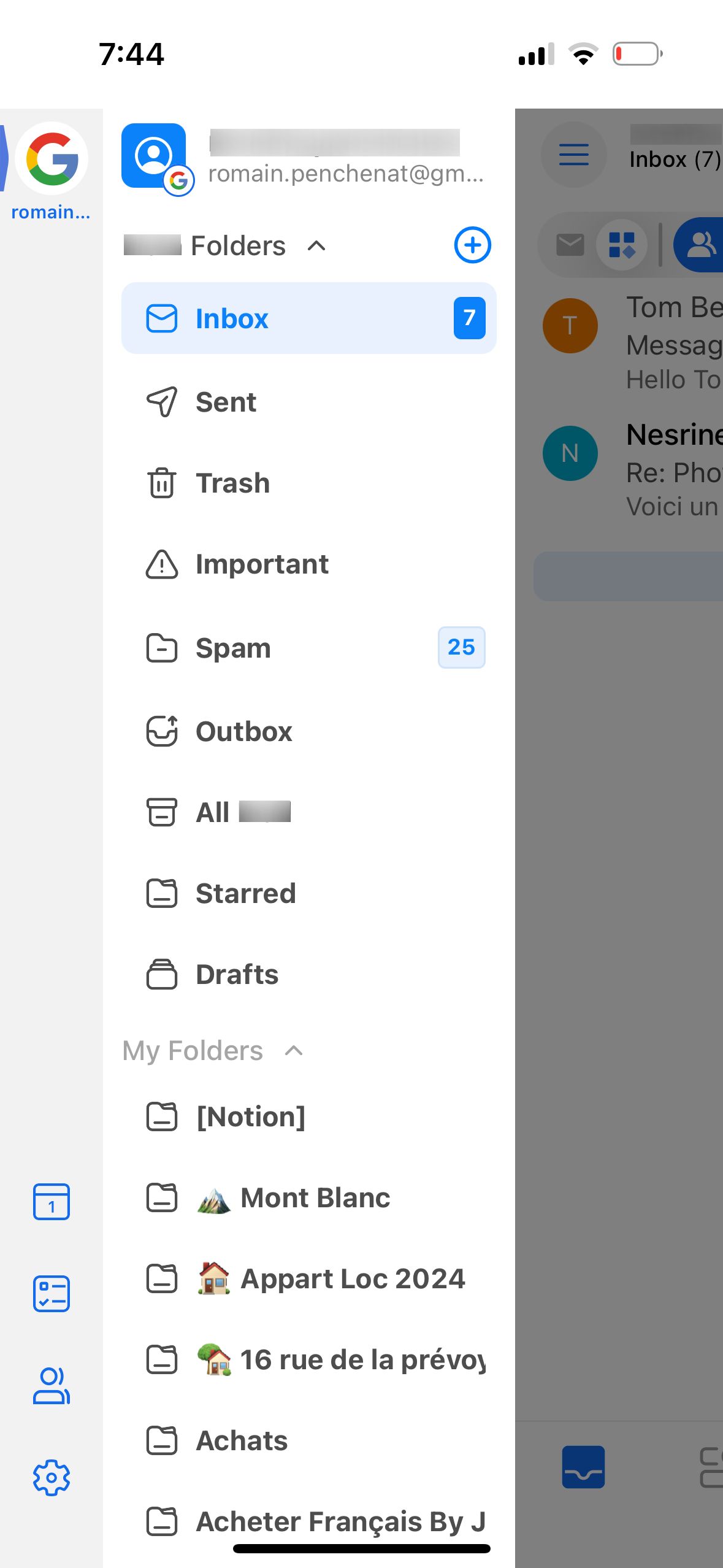 Navigation Drawer (BlueMail)