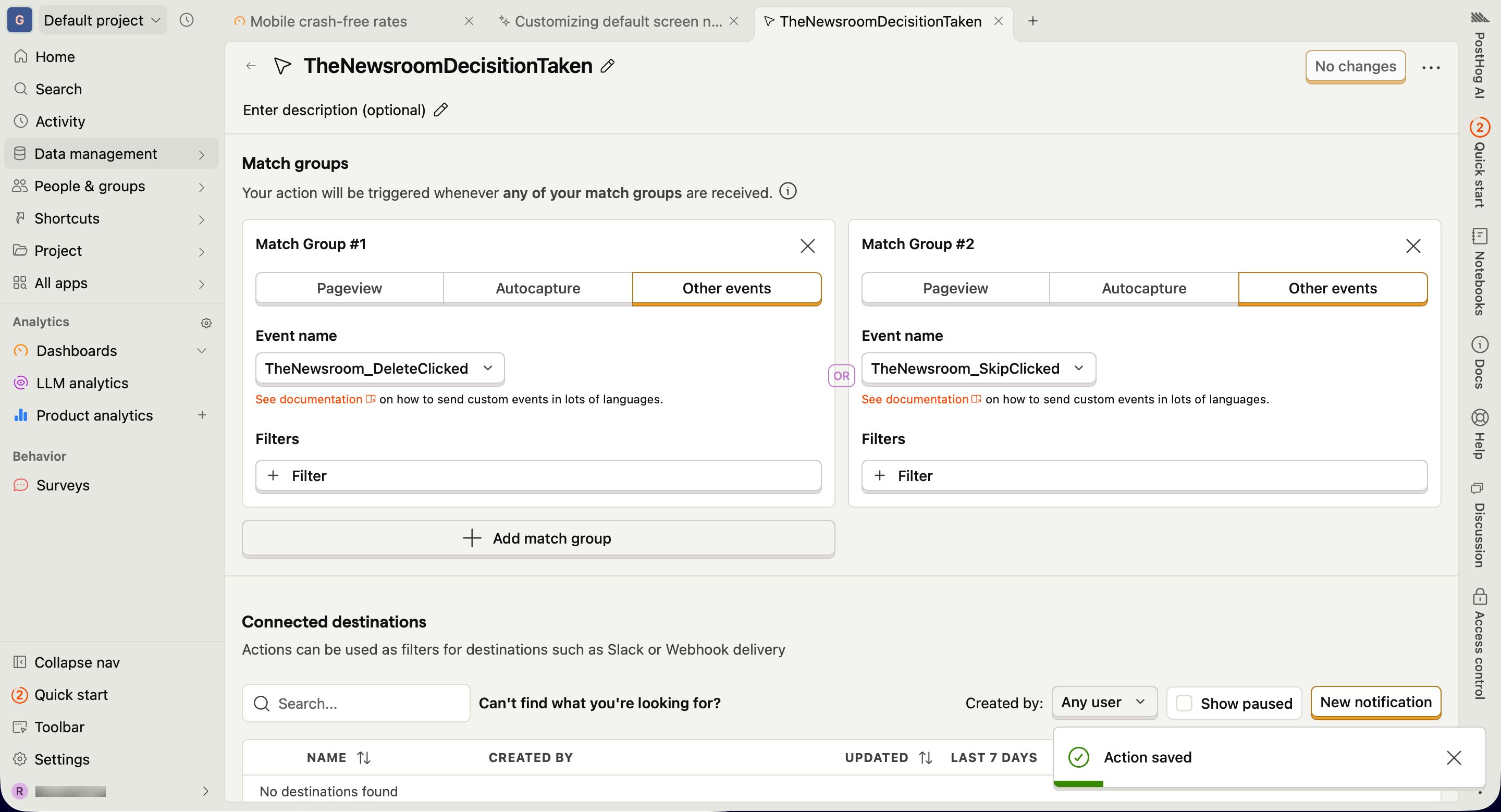data management (PostHog)