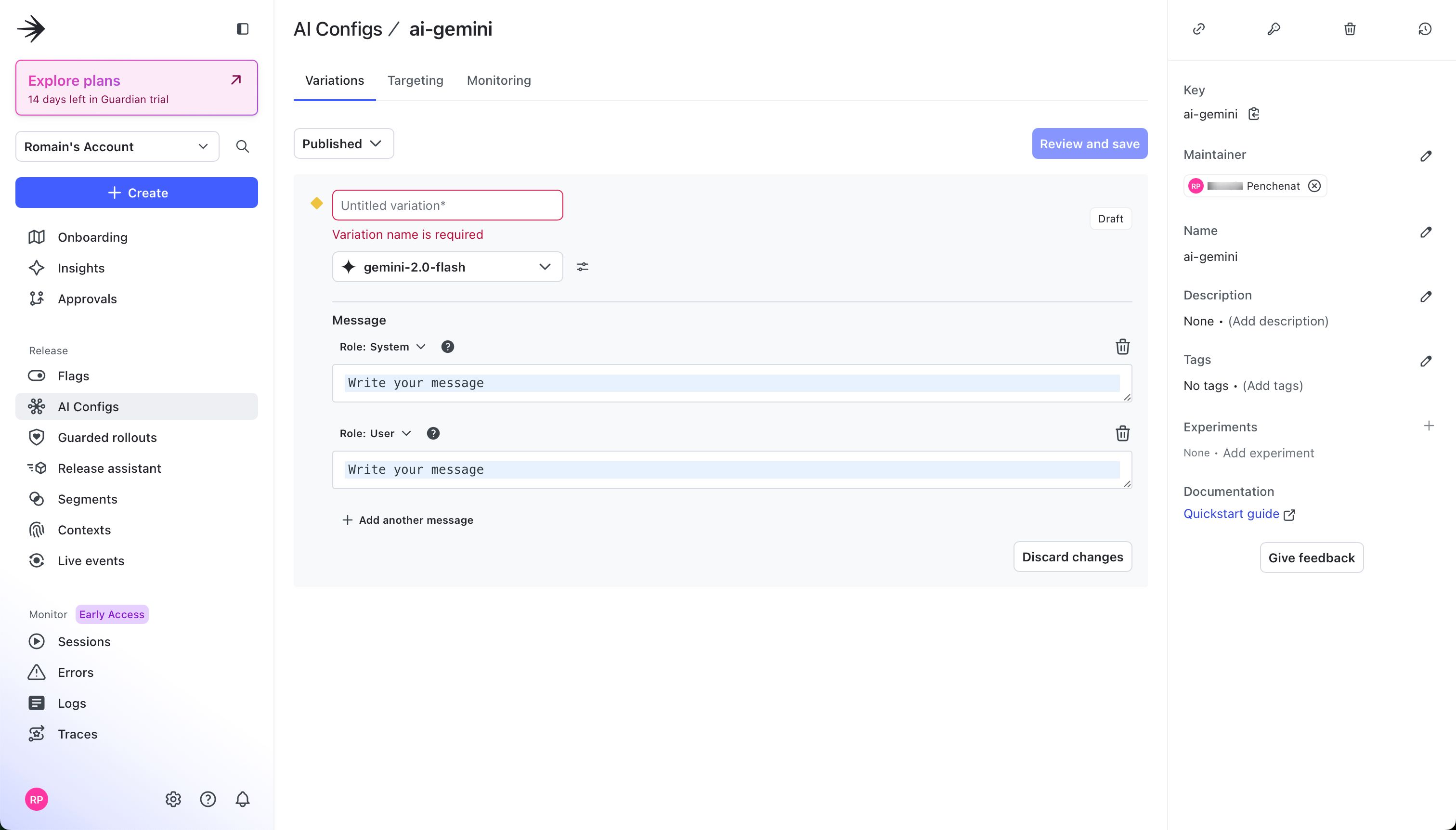 Configuration Panel (LaunchDarkly)