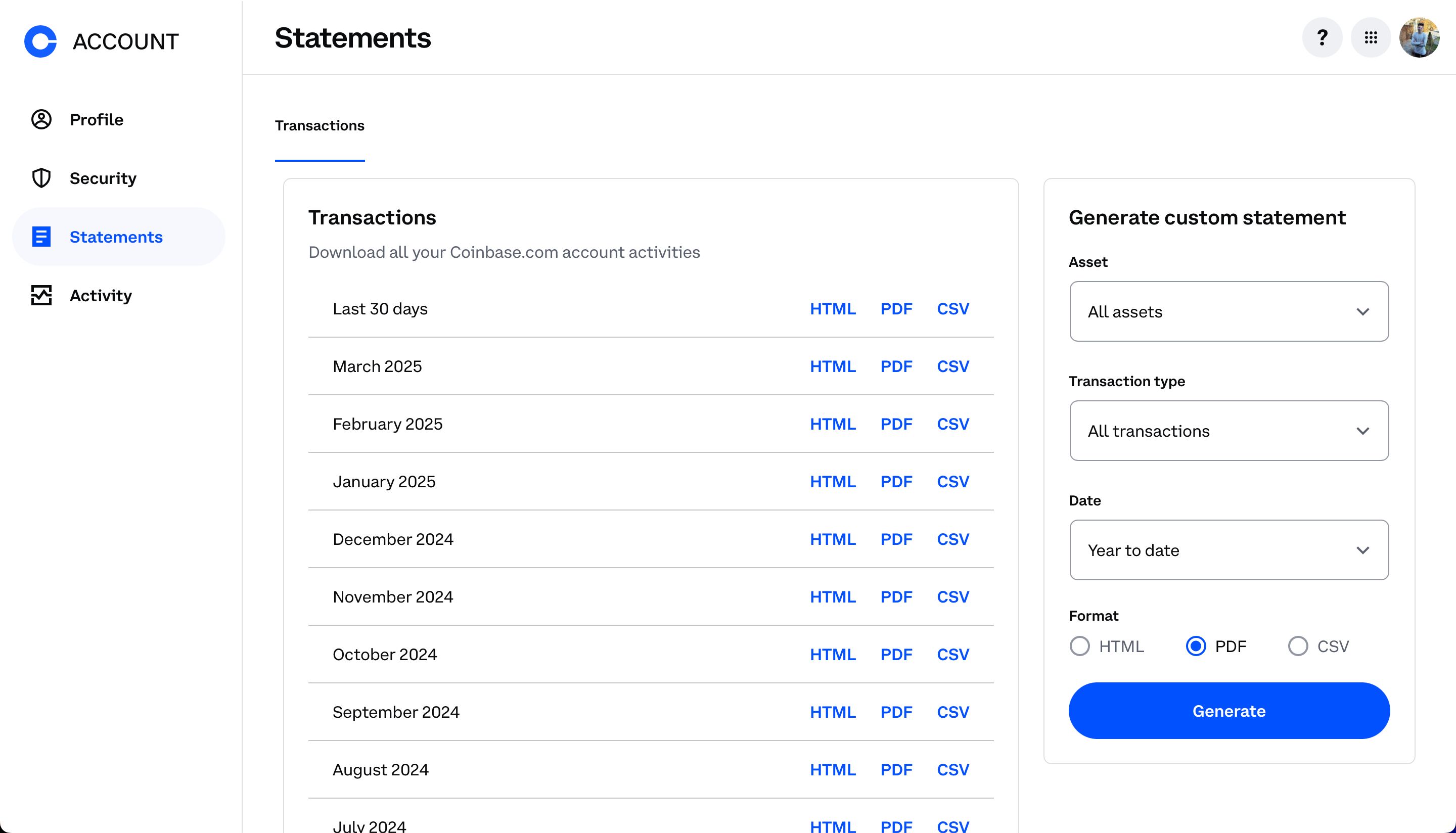 data table (Coinbase)