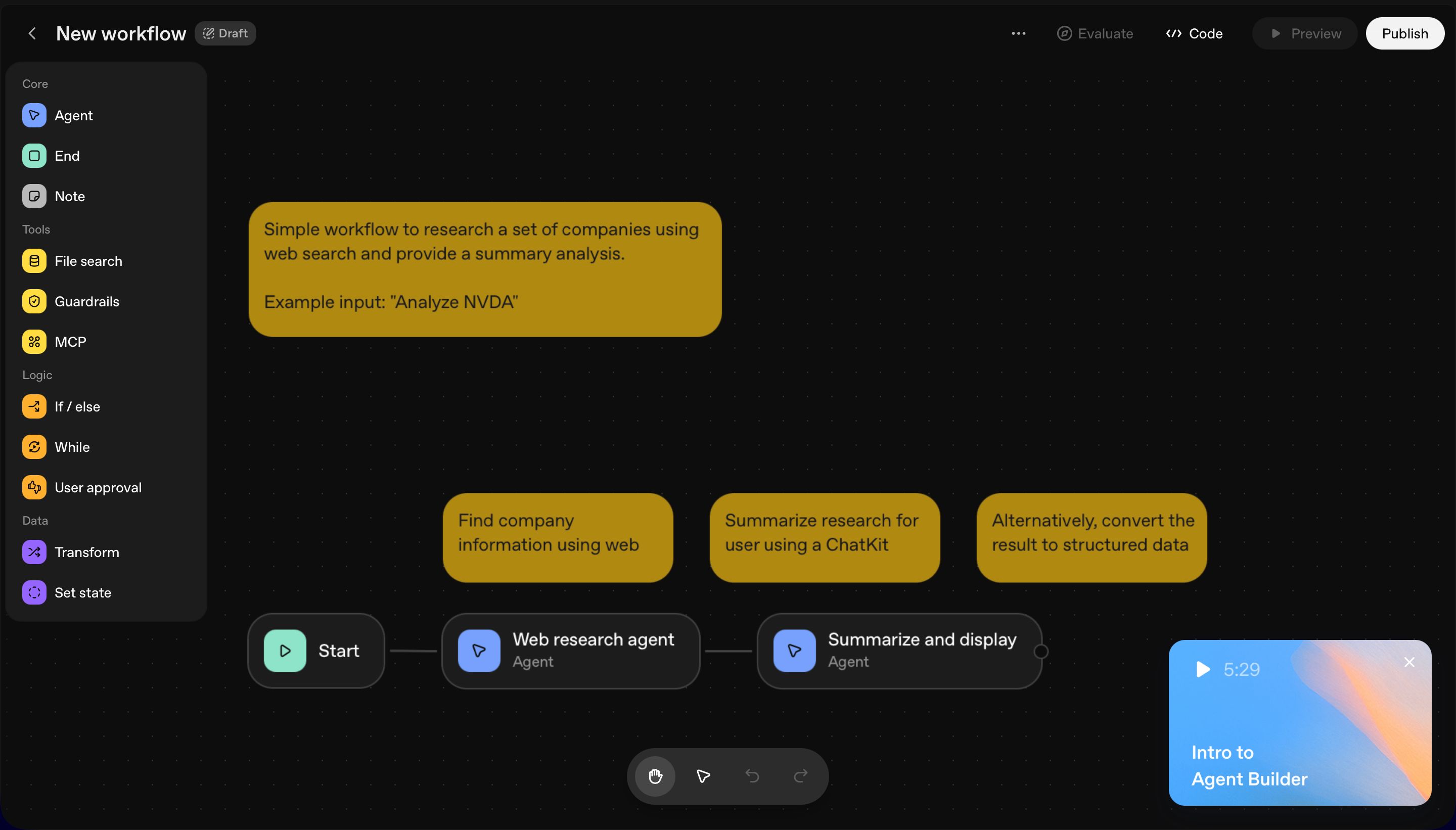 workflow editor (OpenAI Agent Builder)