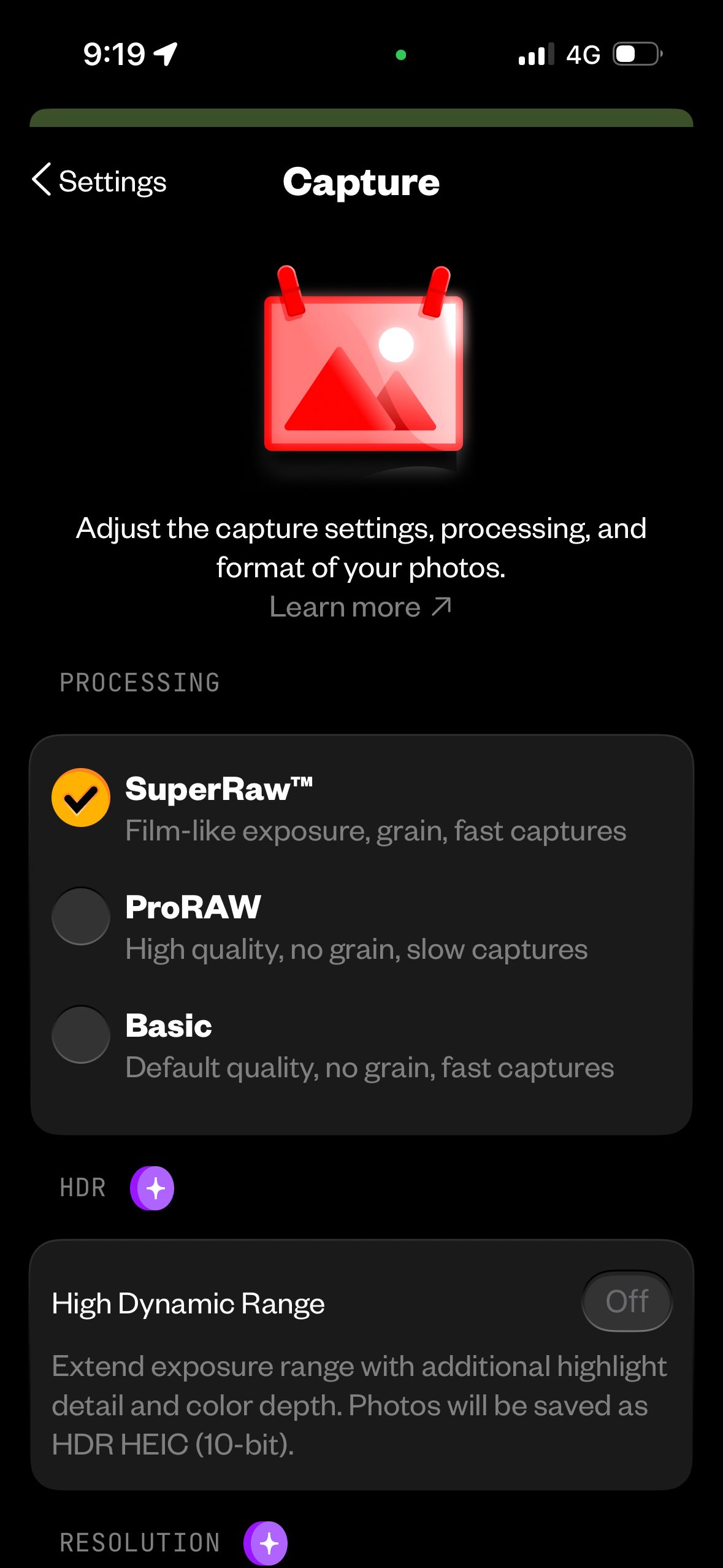 settings (!Camera)