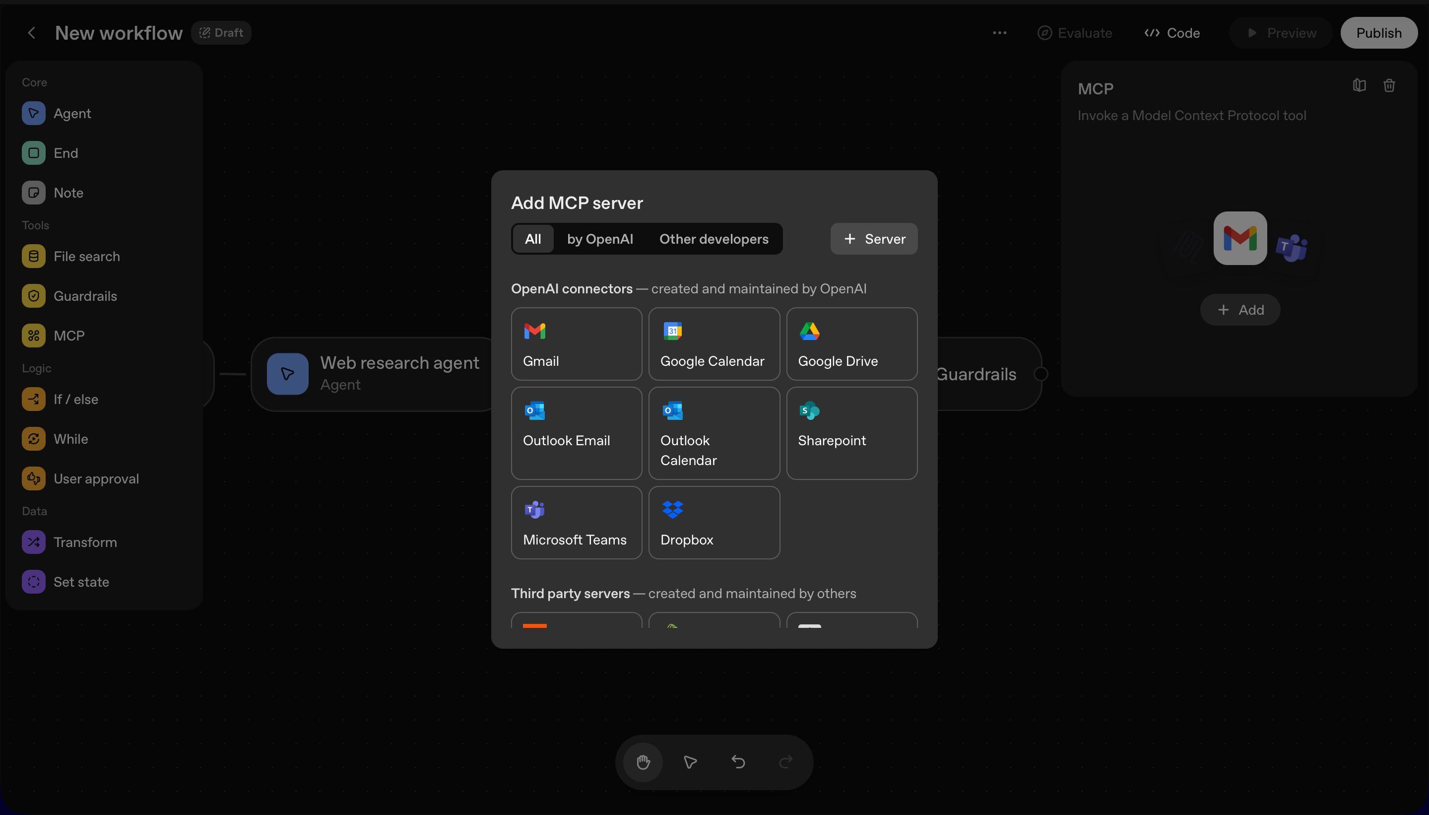 workflow editor (OpenAI Agent Builder)