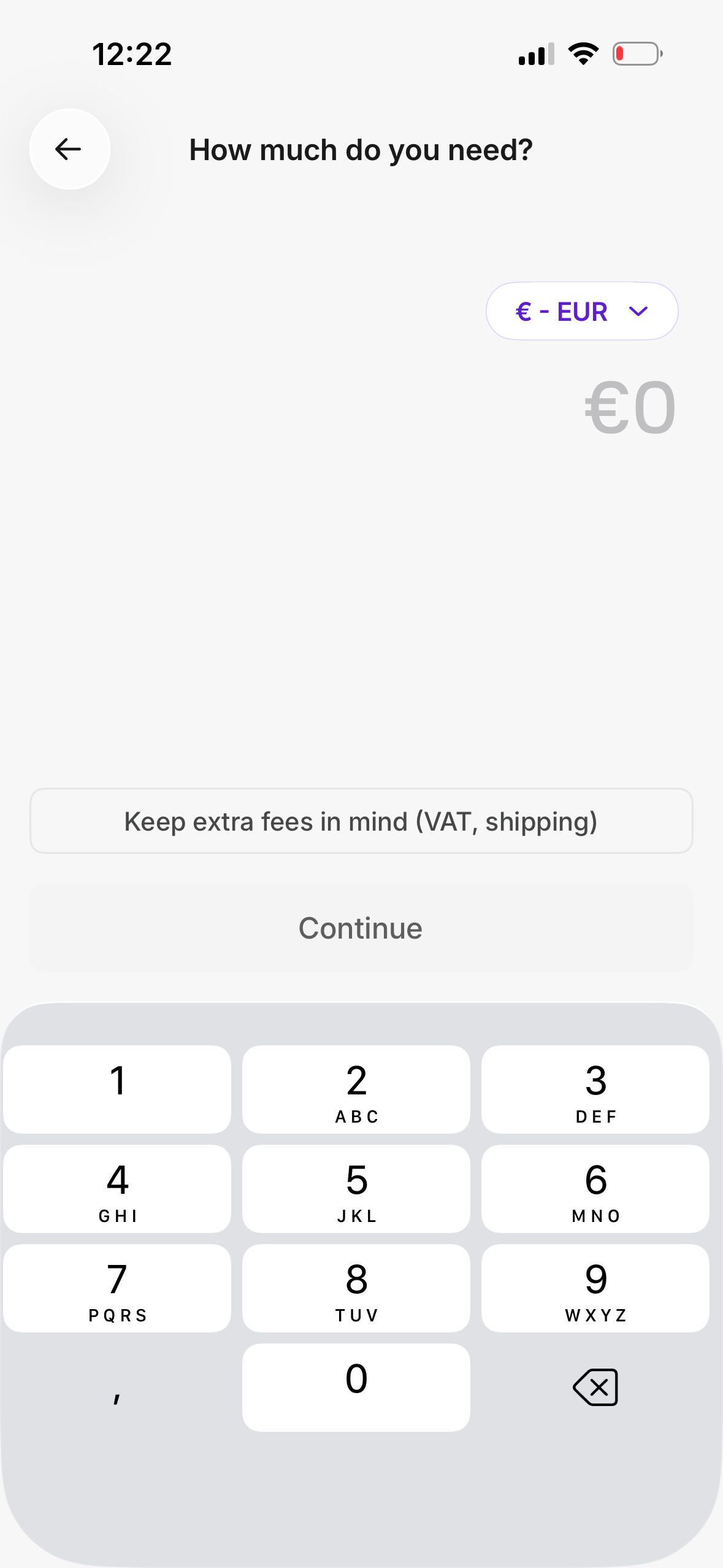 numeric input screen (Spendesk)