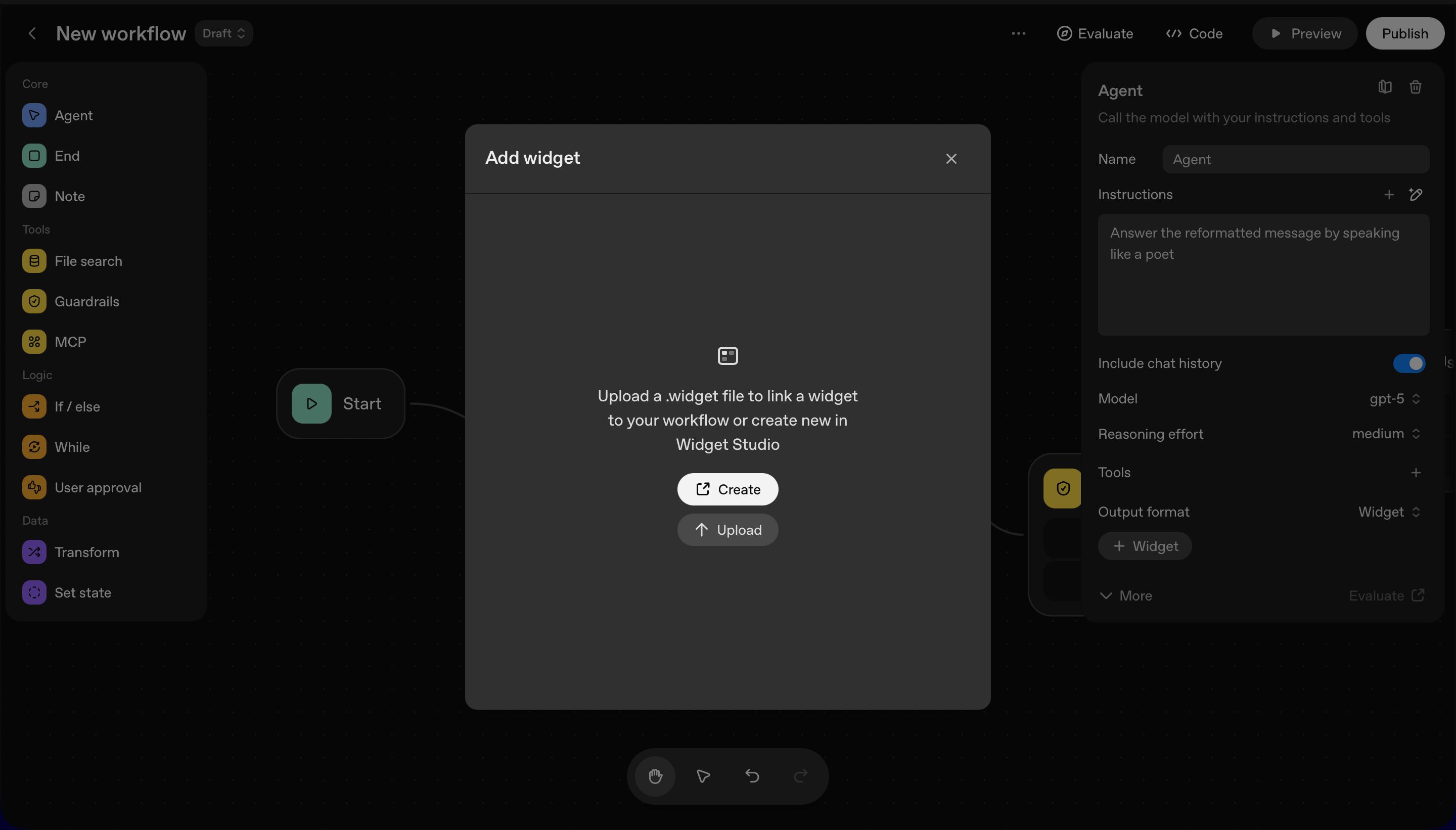 workflow editor (OpenAI Agent Builder)