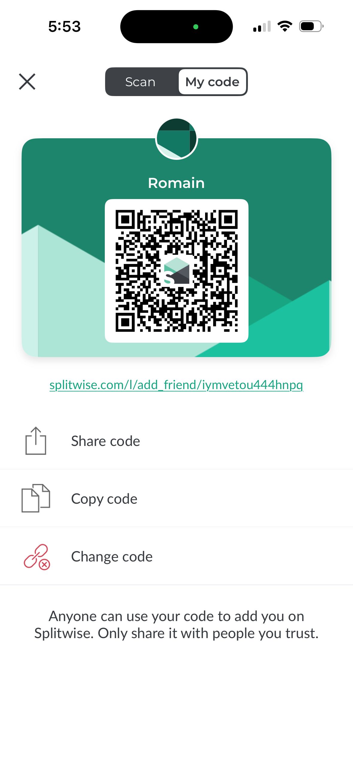 QR Code (Splitwise)