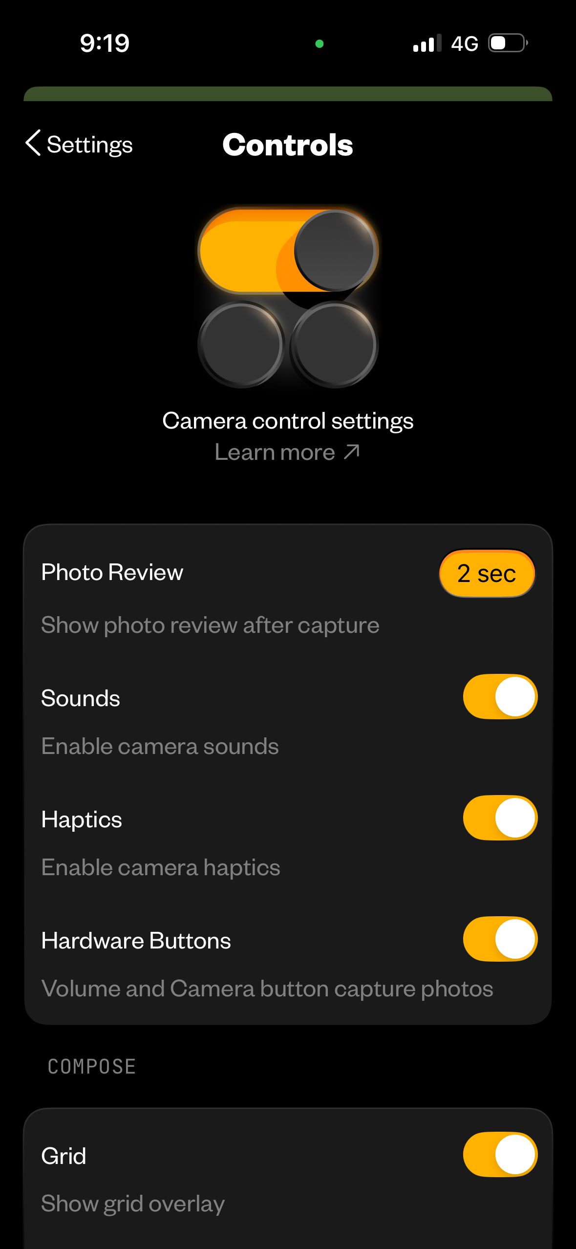 settings (!Camera)
