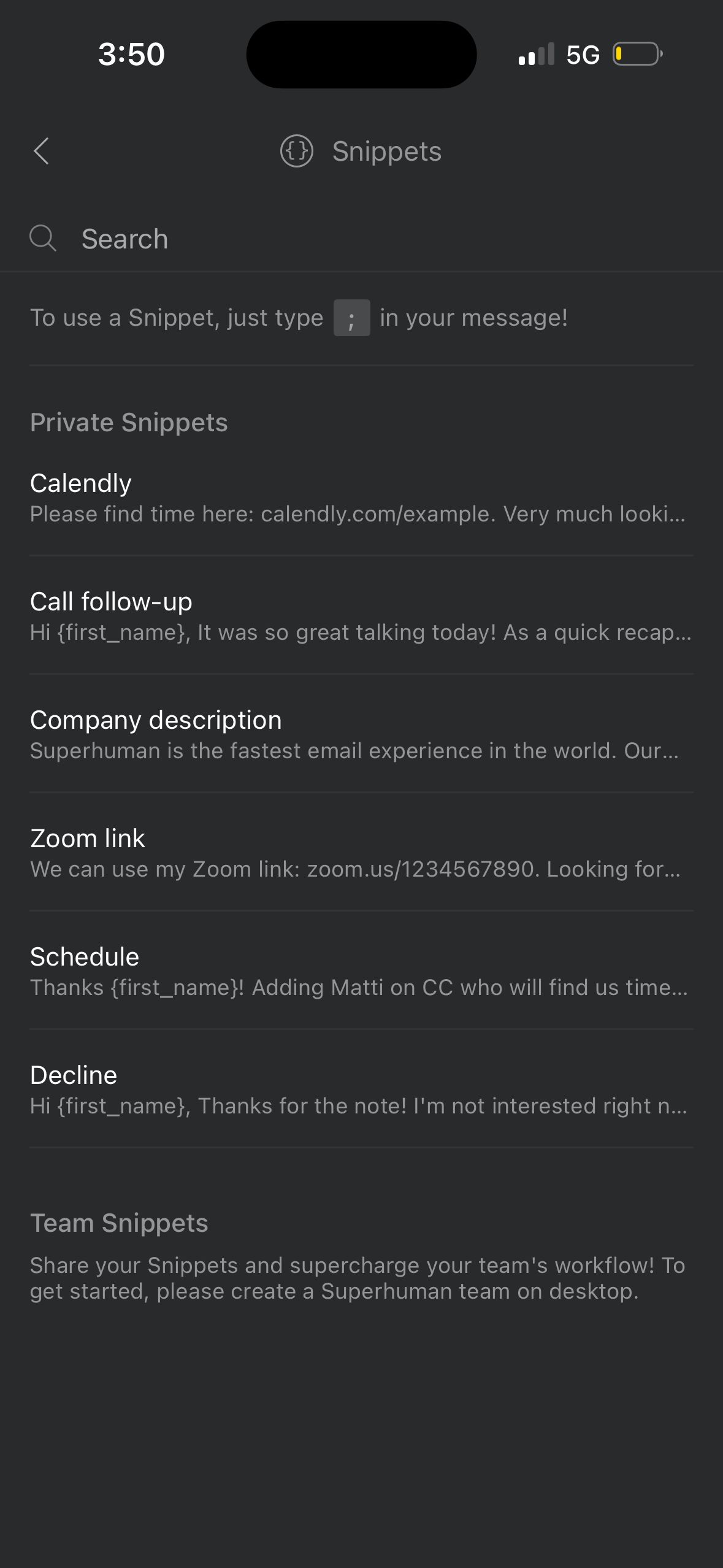 Snippet Library (Superhuman)