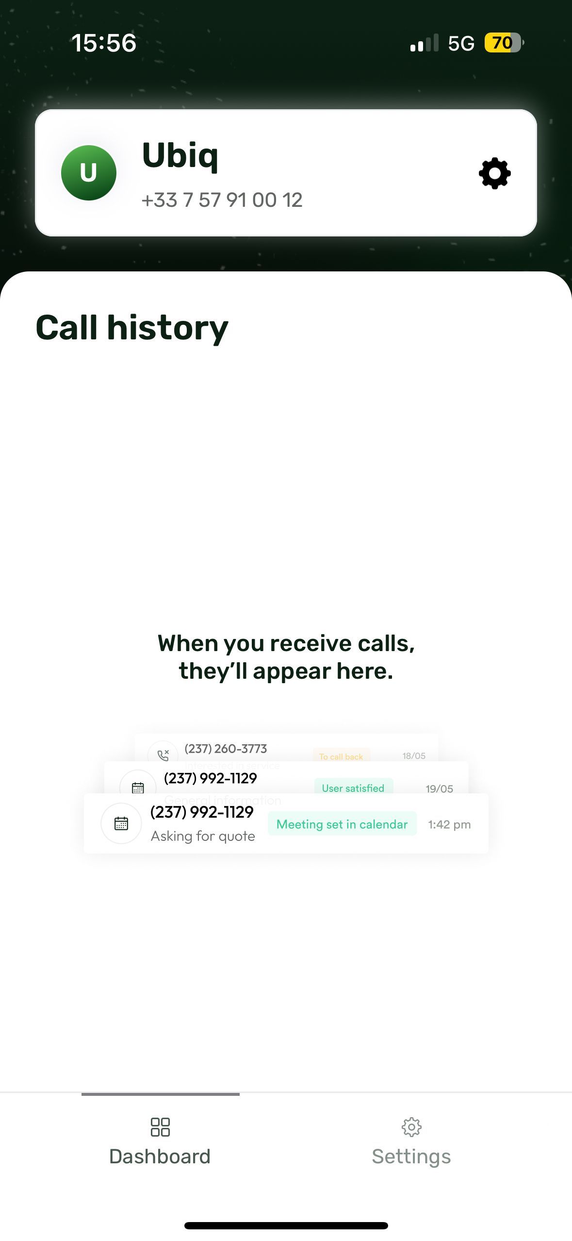 call history (Ubiq)