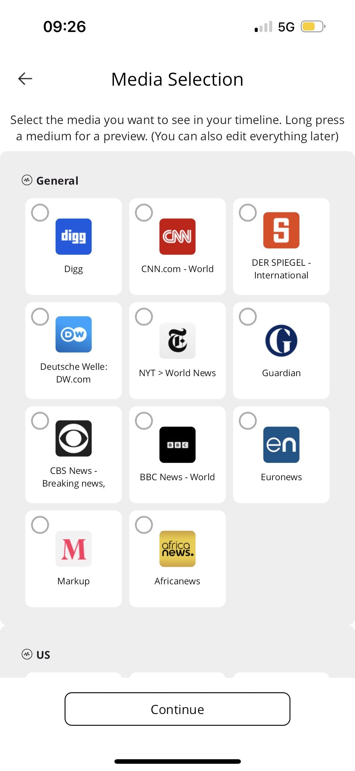 settings (Media Selection)