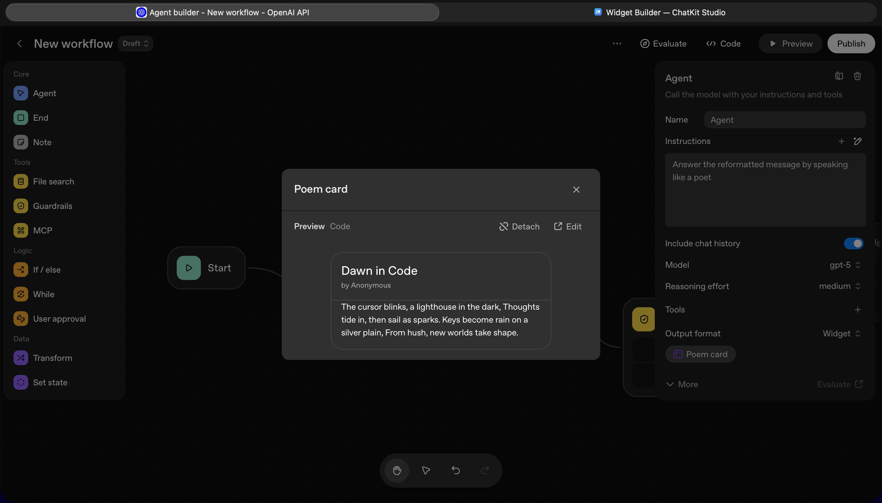 workflow editor (OpenAI Agent Builder)