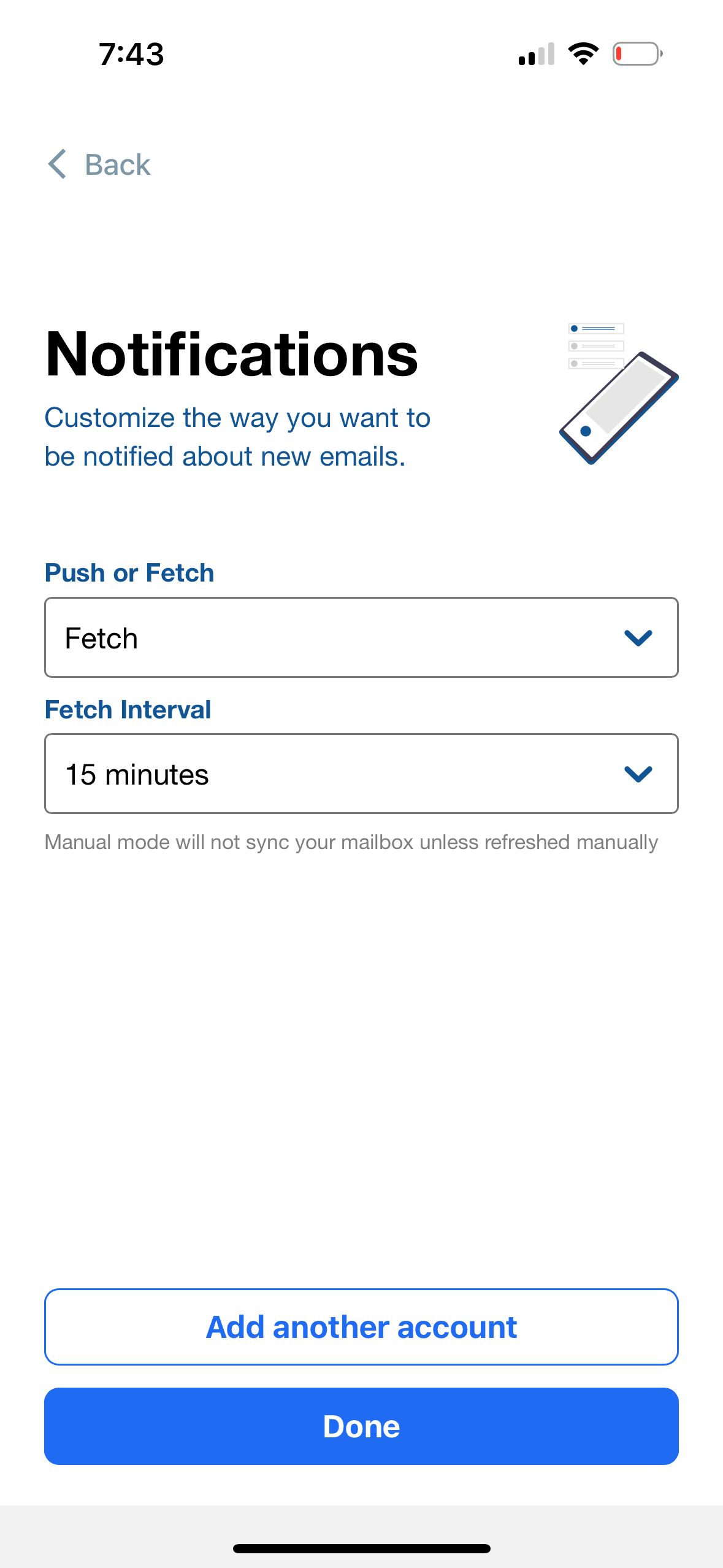 settings (BlueMail)