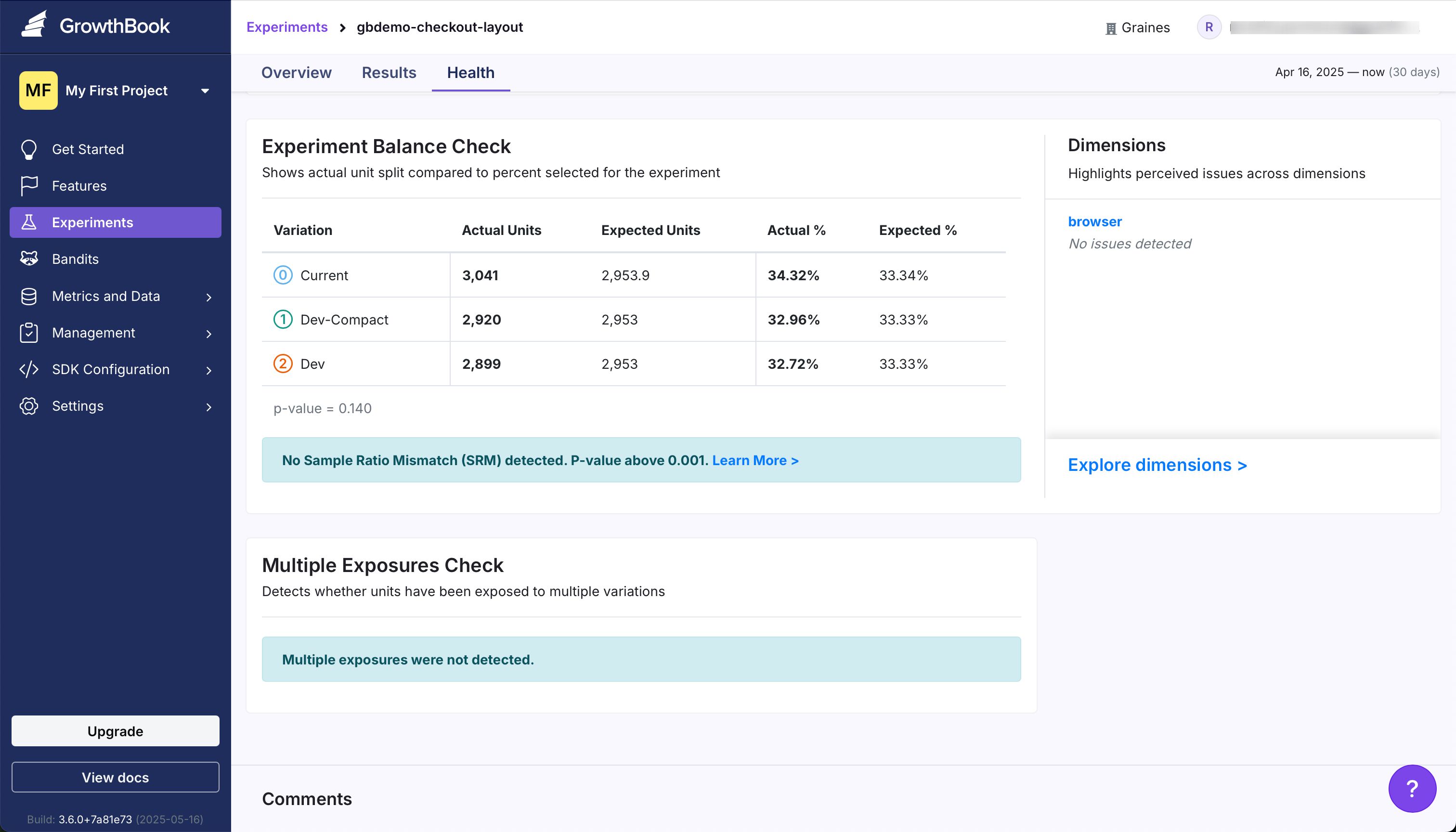 Dashboard (Growthbook)