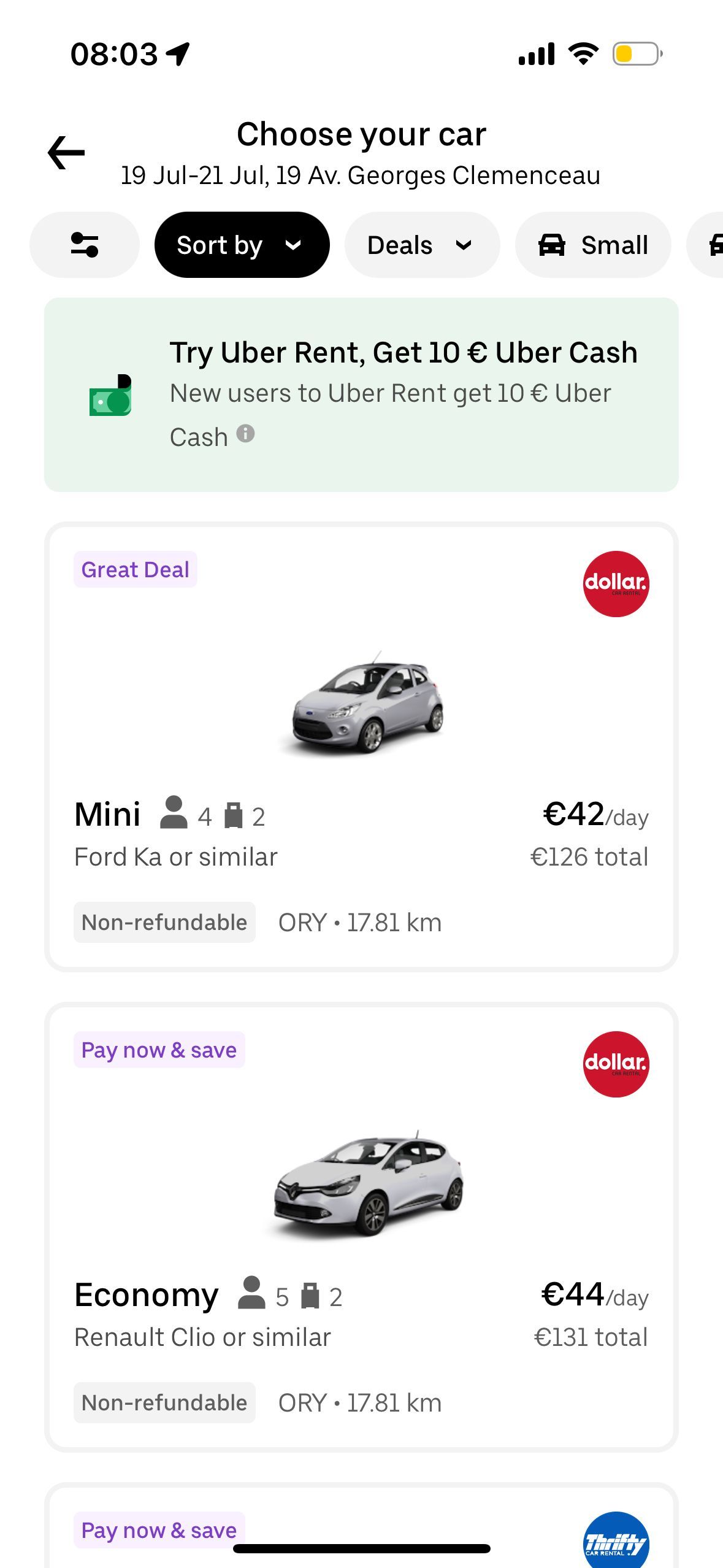 car rental (Uber Rent)