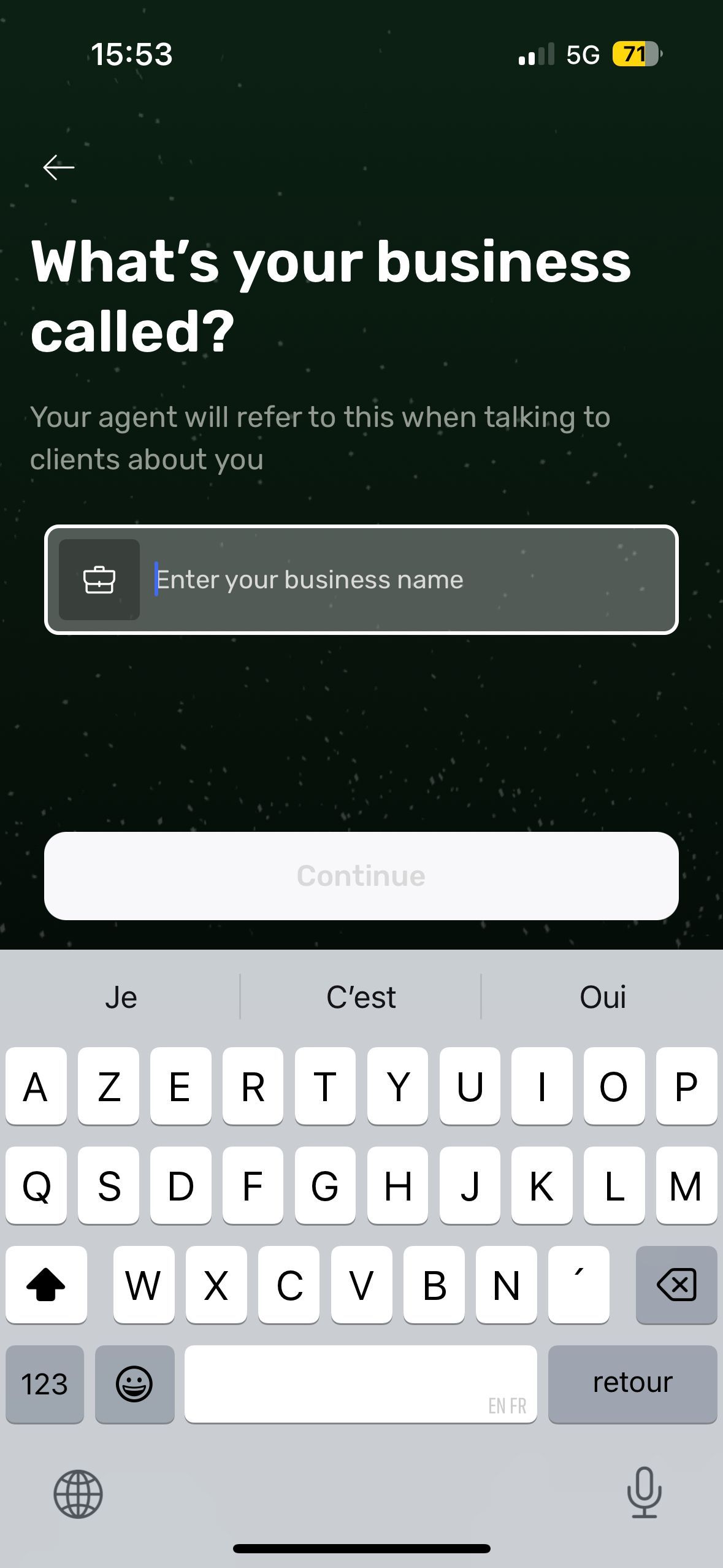 settings (Business Name Input)