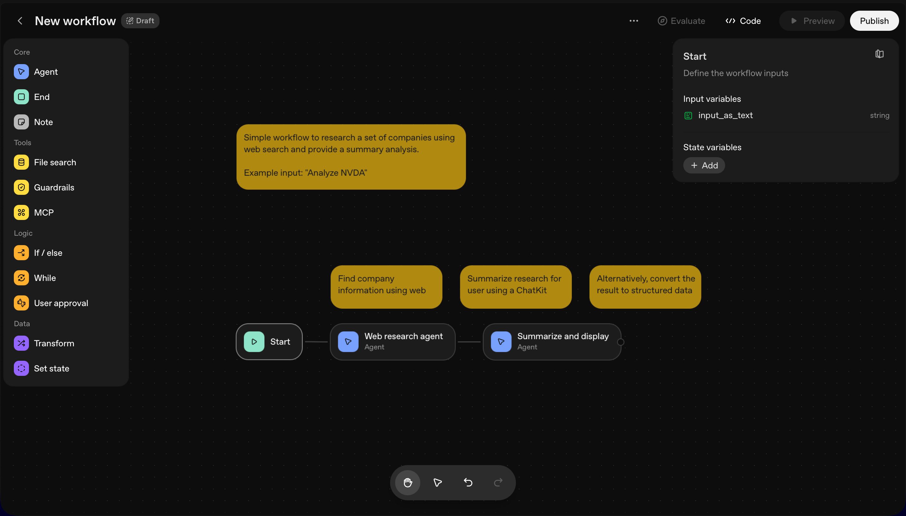 workflow editor (OpenAI Agent Builder)