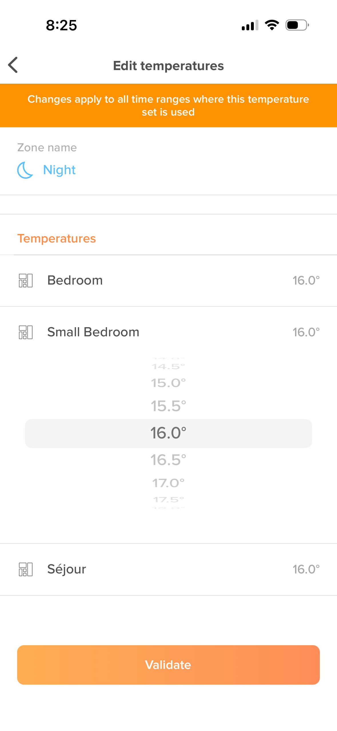 Settings Screen (Intuis Connect Netatmo)