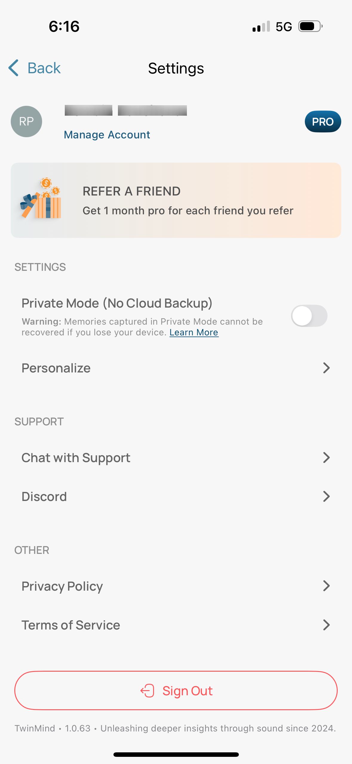 settings (TwinMind)