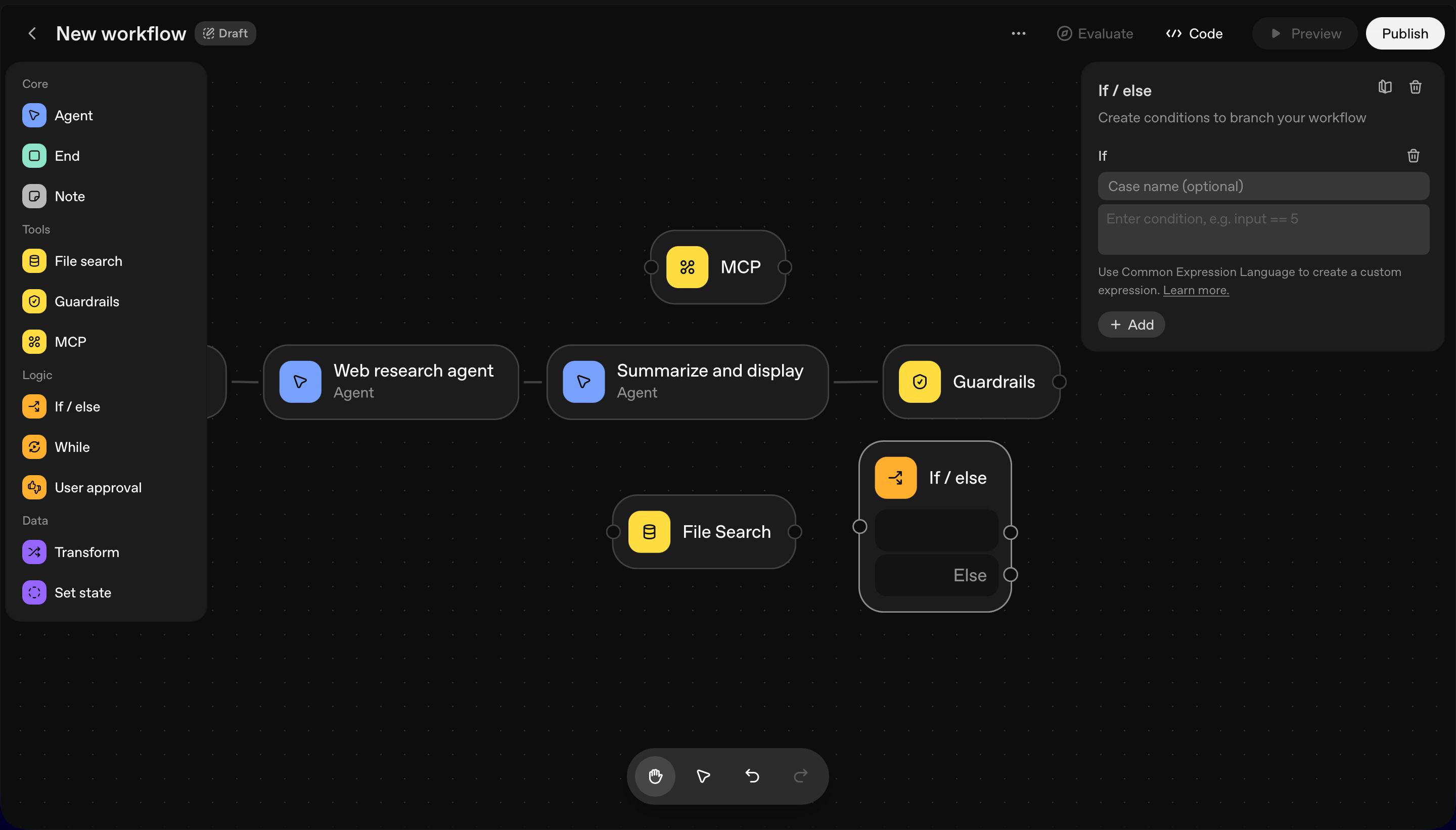 workflow editor (OpenAI Agent Builder)