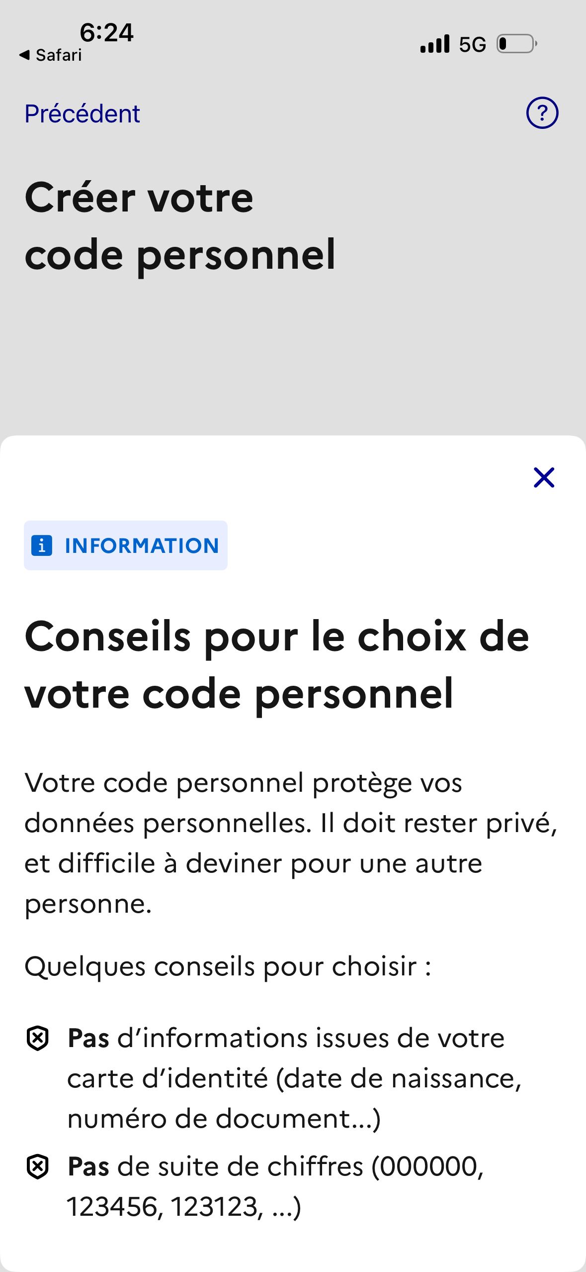 information screen (France identité)