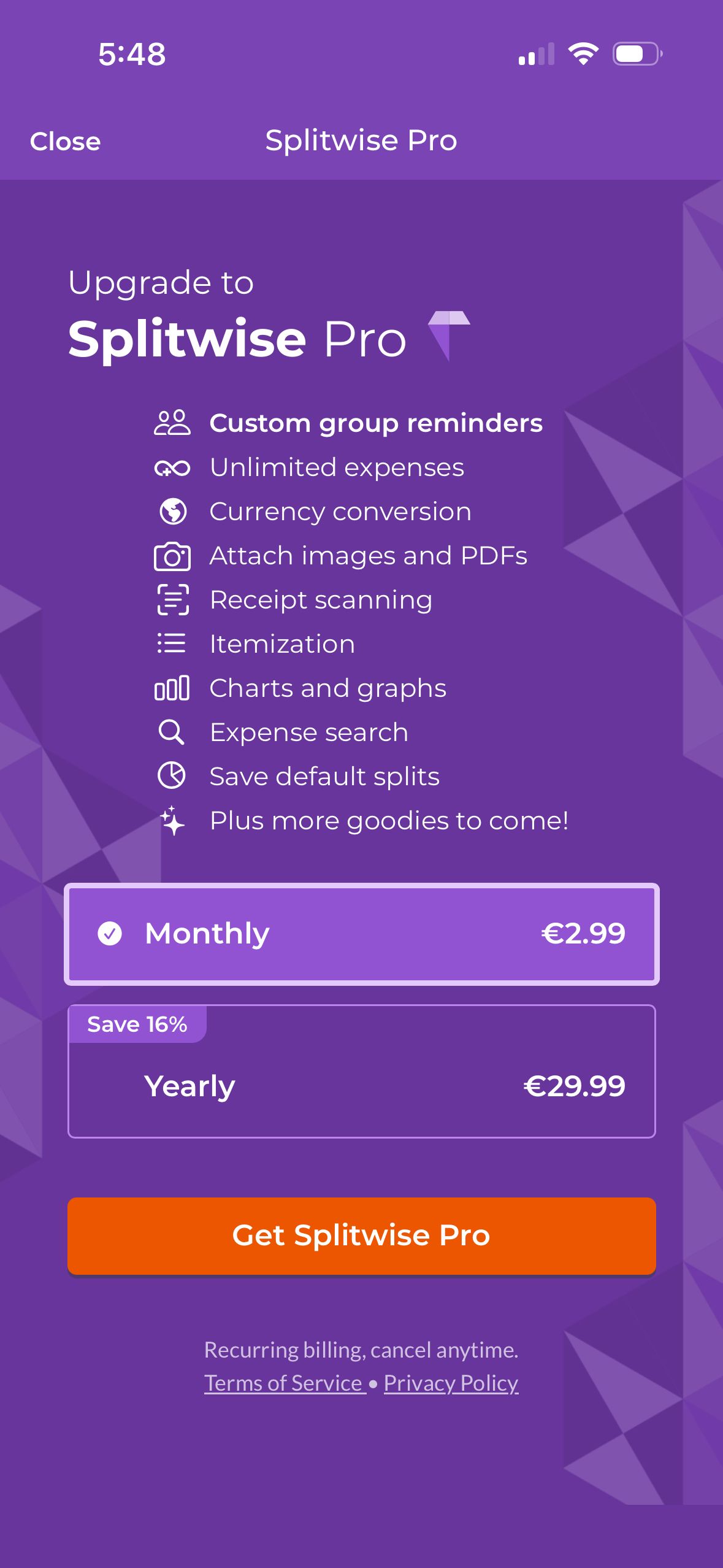 Pricing (Splitwise)