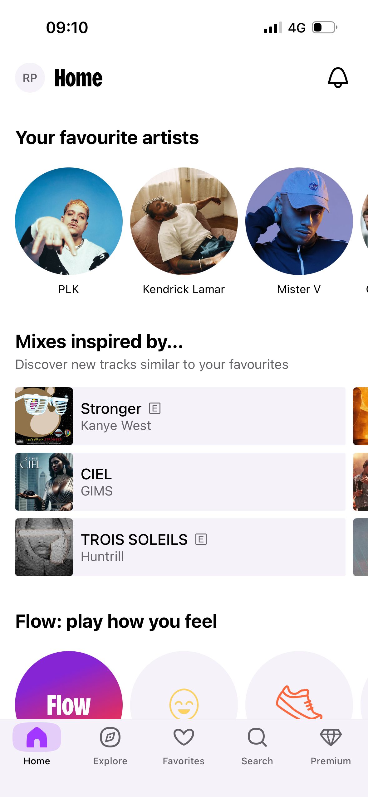 home screen (Deezer)