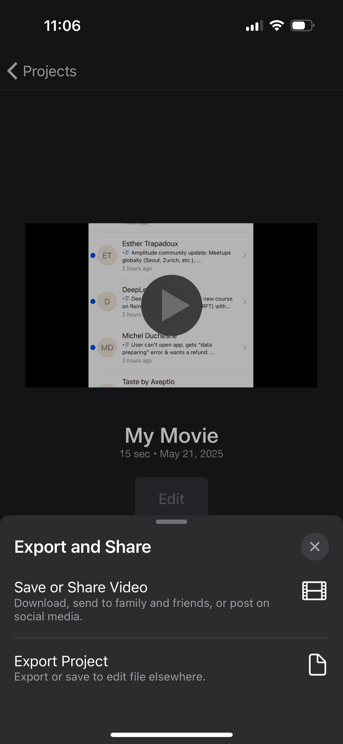 Share Sheet (iMovie)