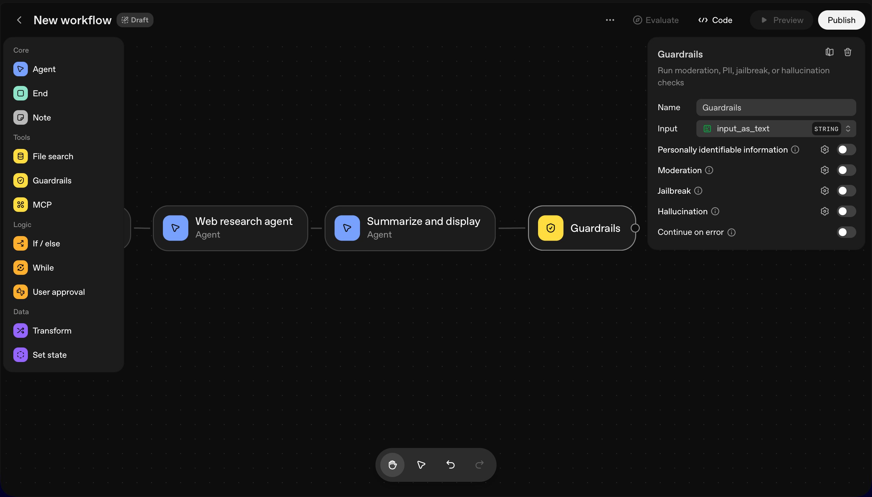 workflow editor (OpenAI Agent Builder)
