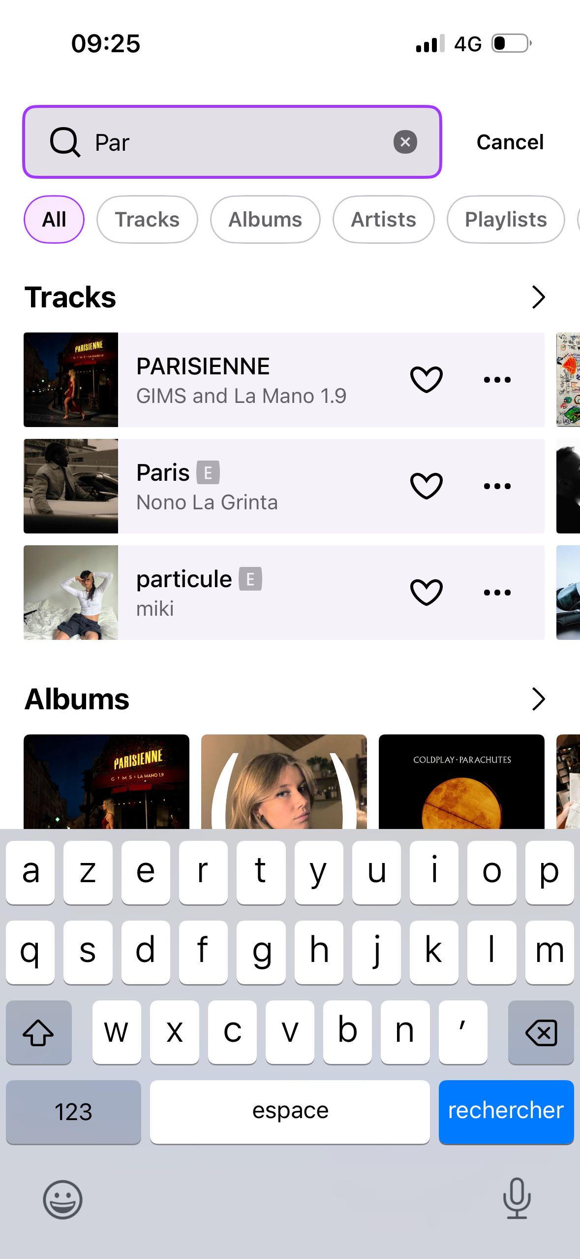 search results (Deezer)