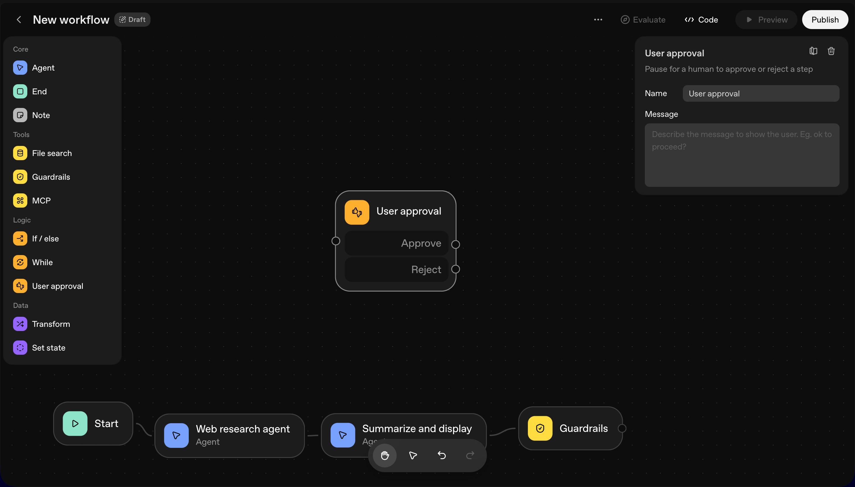 workflow editor (OpenAI Agent Builder)