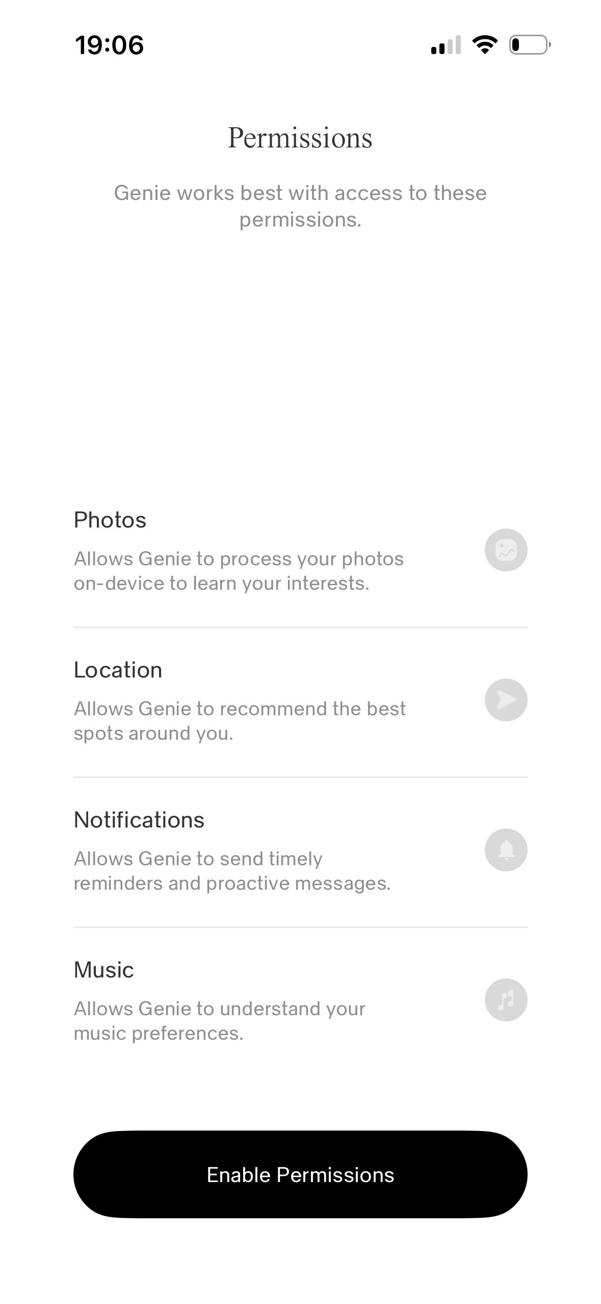 permissions screen (Genie)