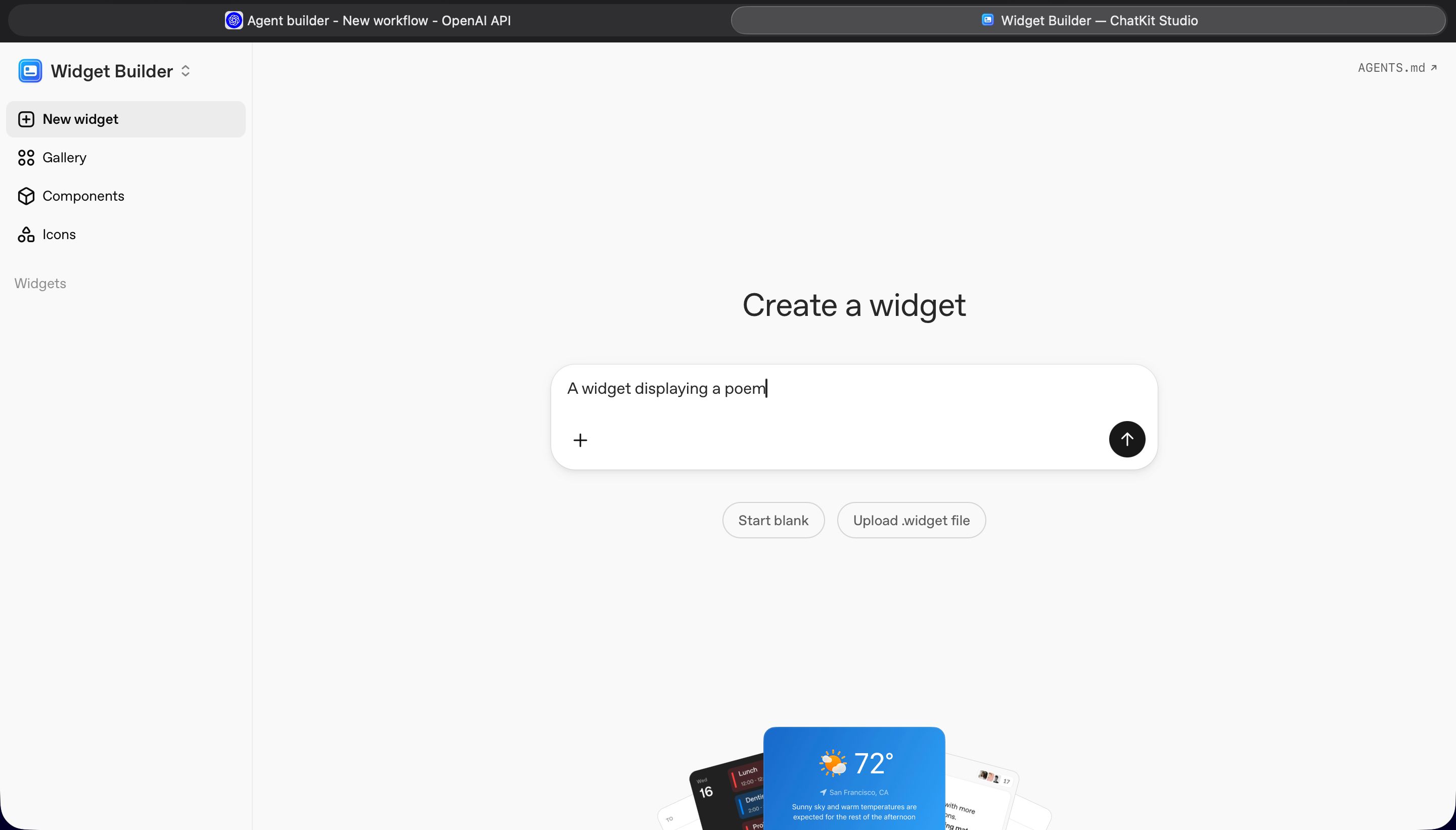 widget creation (OpenAI Agent Builder)