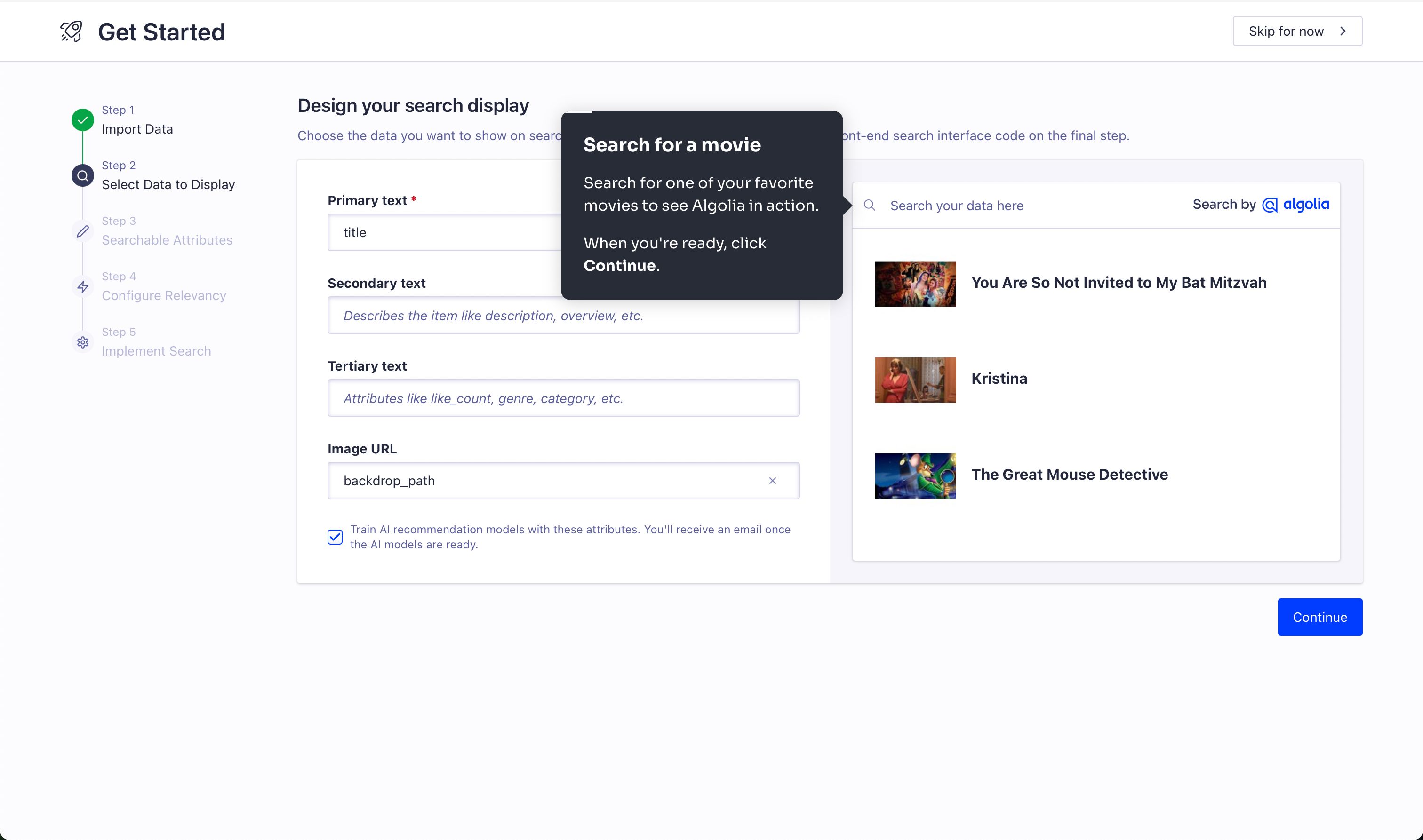 Configuration/Setup (Algolia)